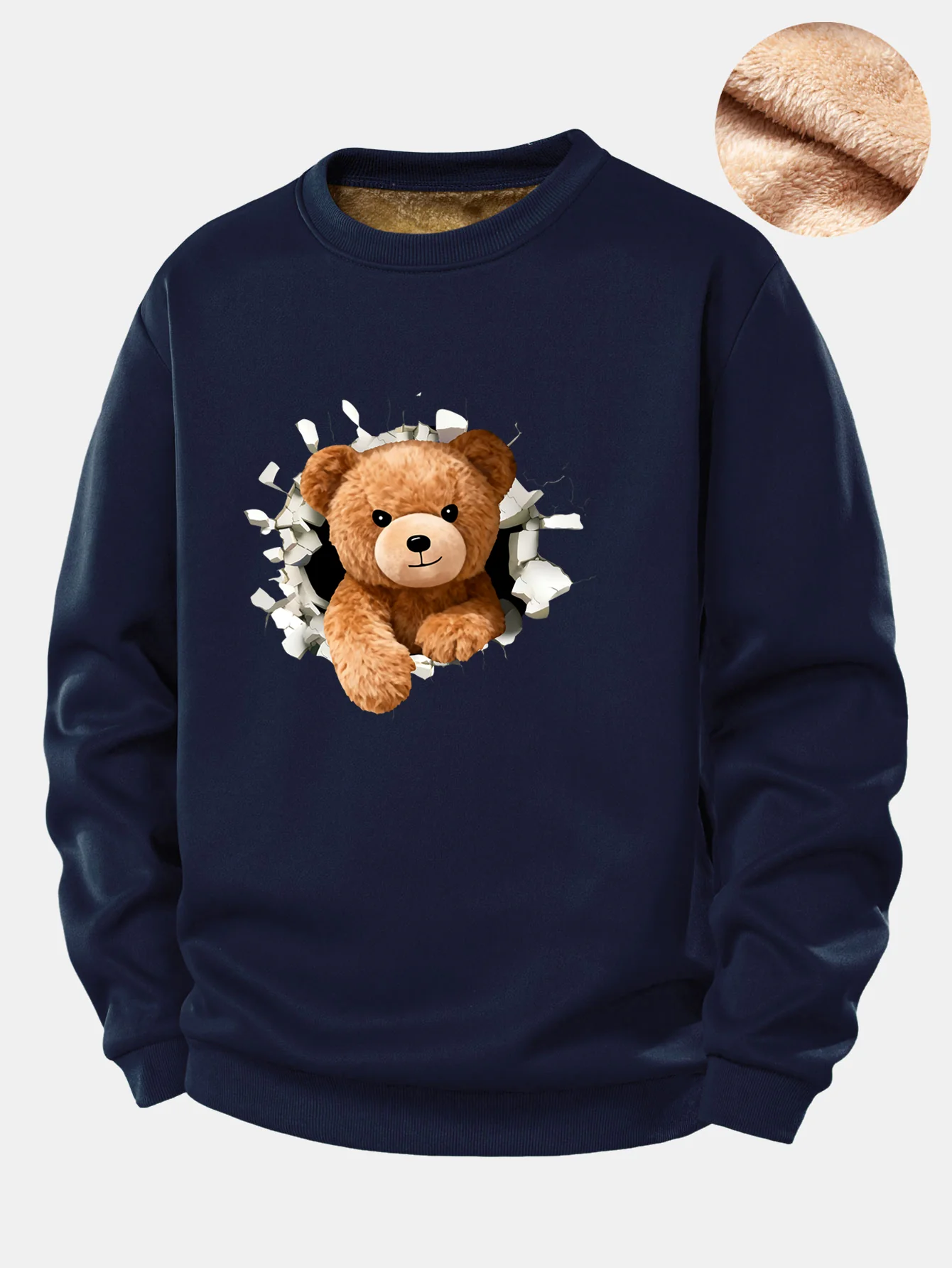 Teddy Bear Print Teddy Fleece Lined Sweatshirt - Image 3