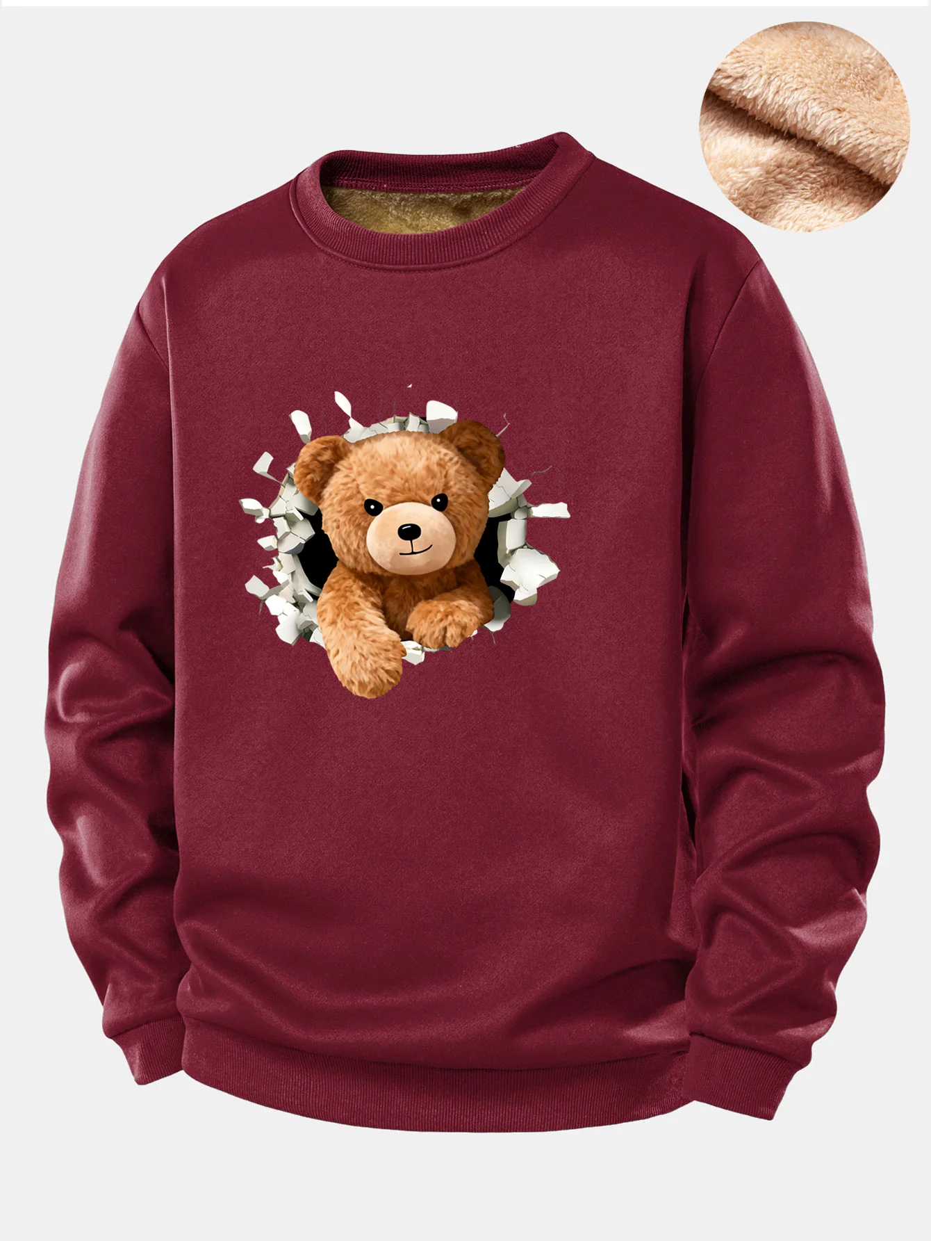 Teddy Bear Print Teddy Fleece Lined Sweatshirt - Image 4