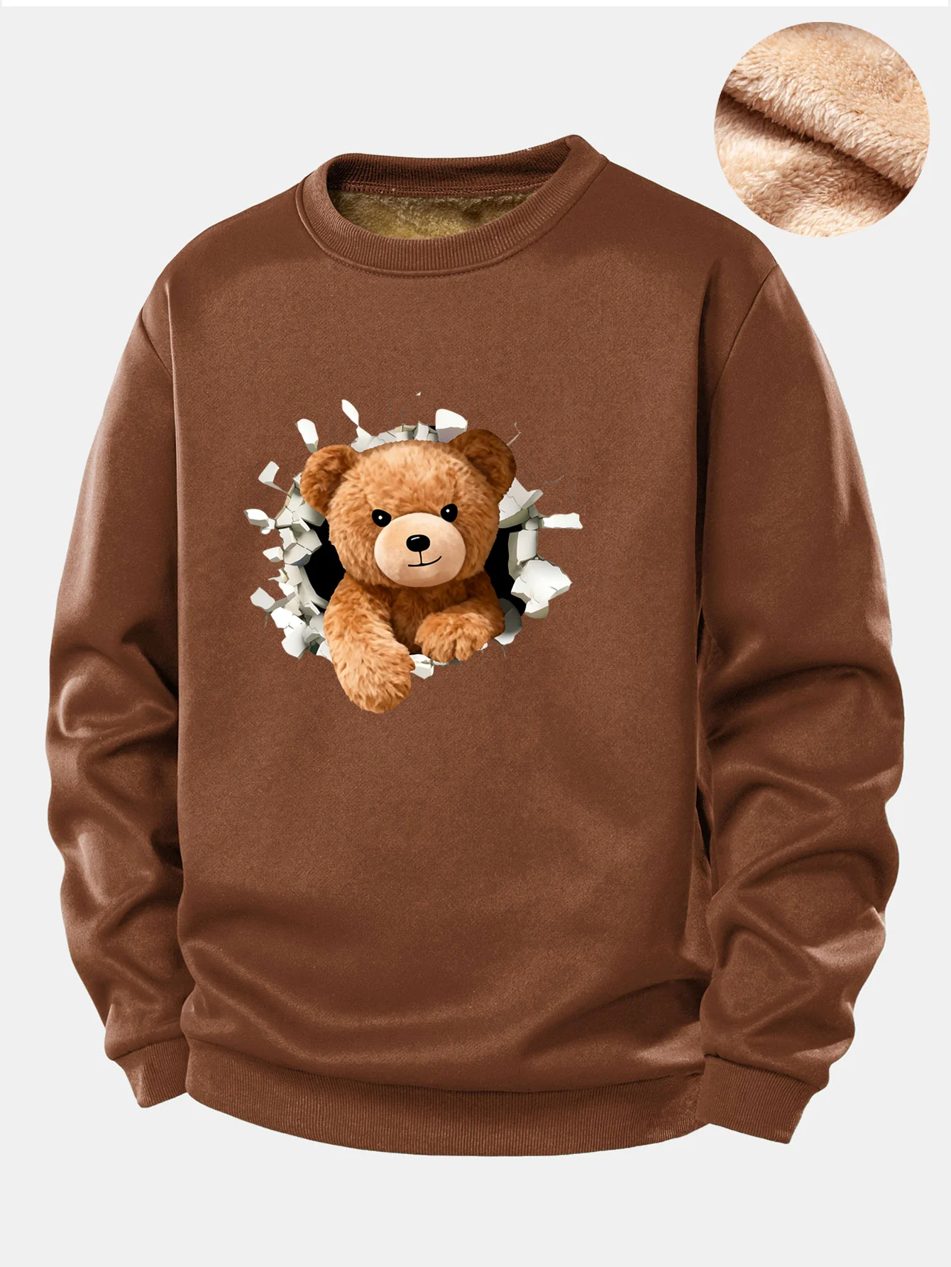 Teddy Bear Print Teddy Fleece Lined Sweatshirt - Image 5