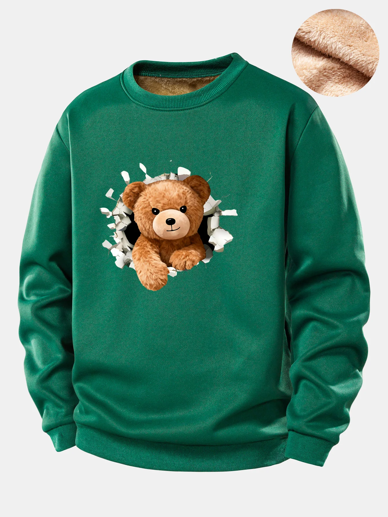 Teddy Bear Print Teddy Fleece Lined Sweatshirt - Image 6