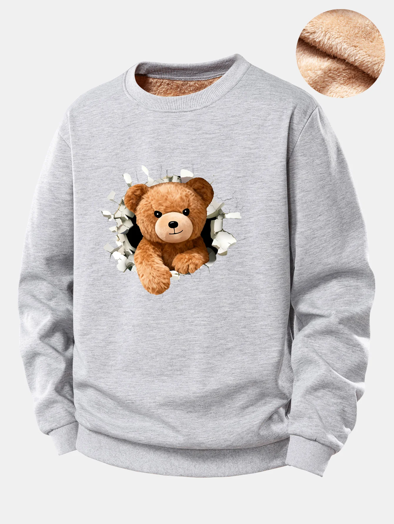 Teddy Bear Print Teddy Fleece Lined Sweatshirt - Image 7