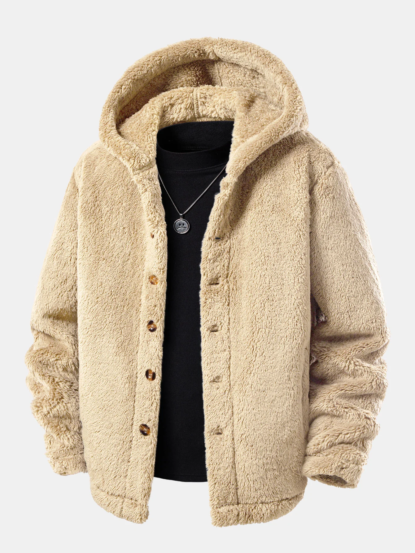 Teddy Fleece Button Up Hooded Coat - Image 3