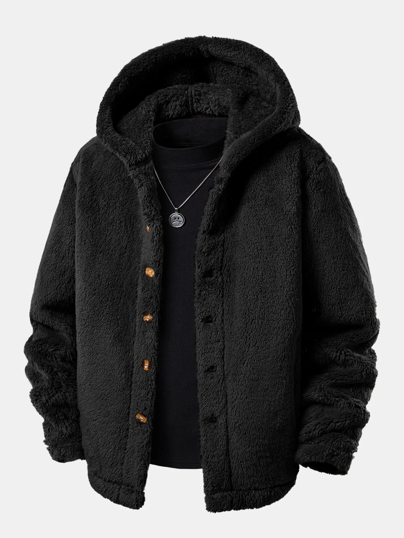 Teddy Fleece Button Up Hooded Coat - Image 5