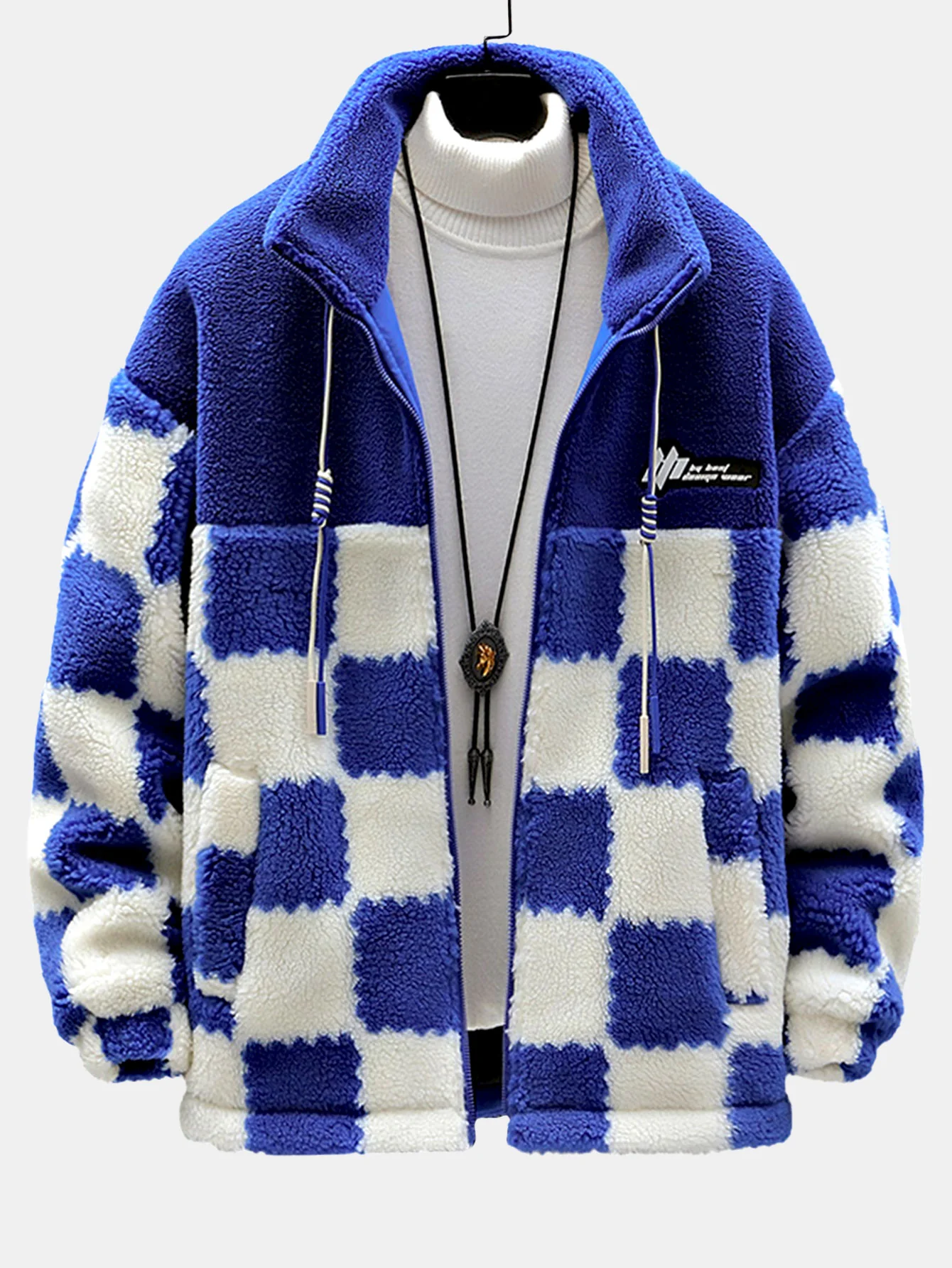 Teddy-Fleece-Karo-Stehkragenjacke