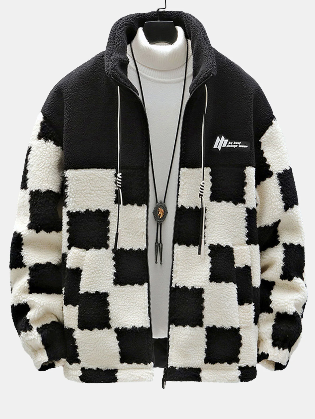 Teddy-Fleece-Karo-Stehkragenjacke - Image 3