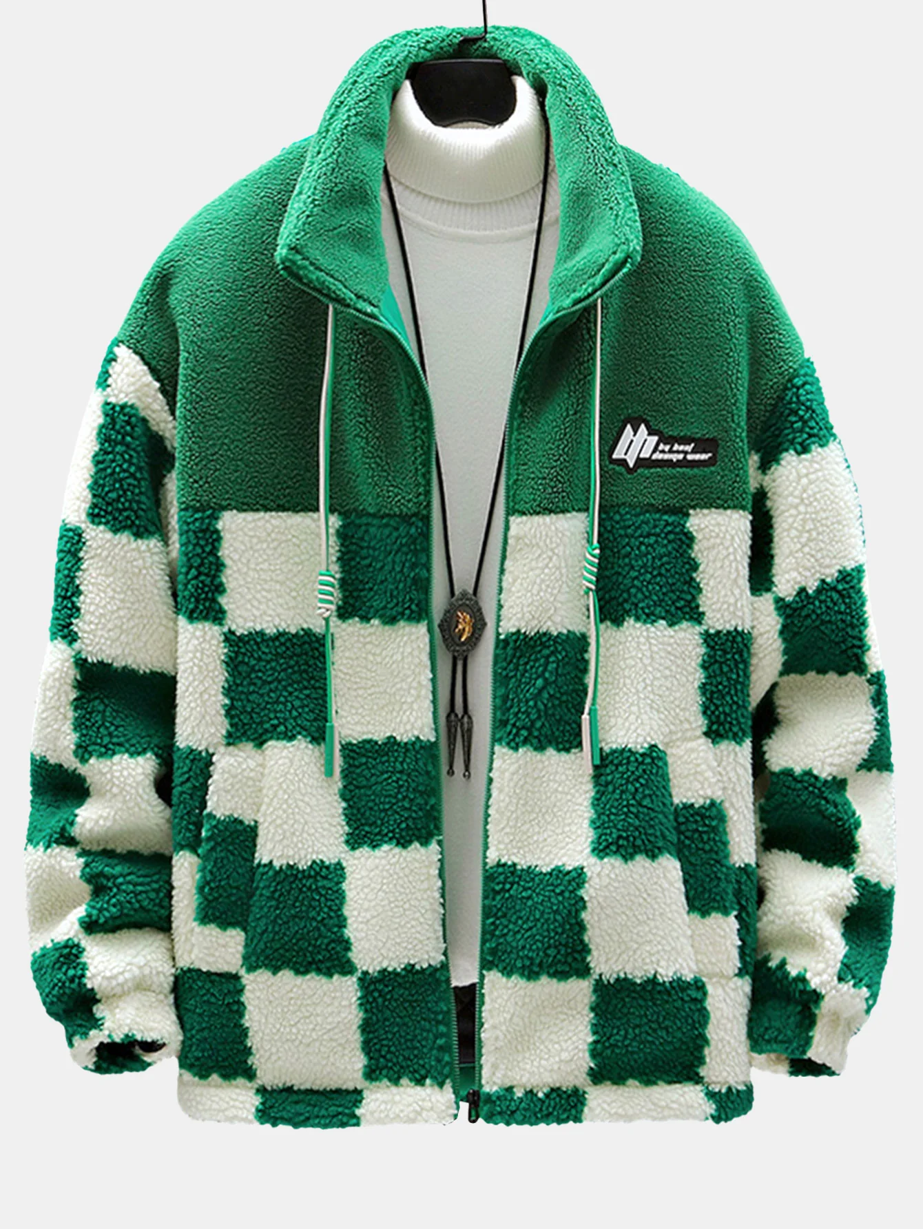 Teddy-Fleece-Karo-Stehkragenjacke - Image 5