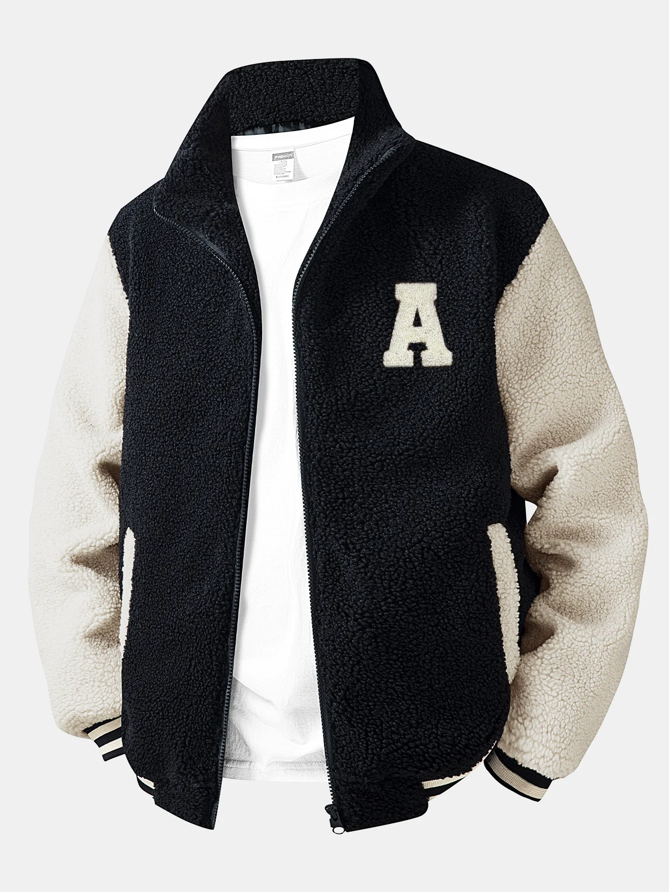 Teddy-Fleece-Kontrast-Baseballjacke