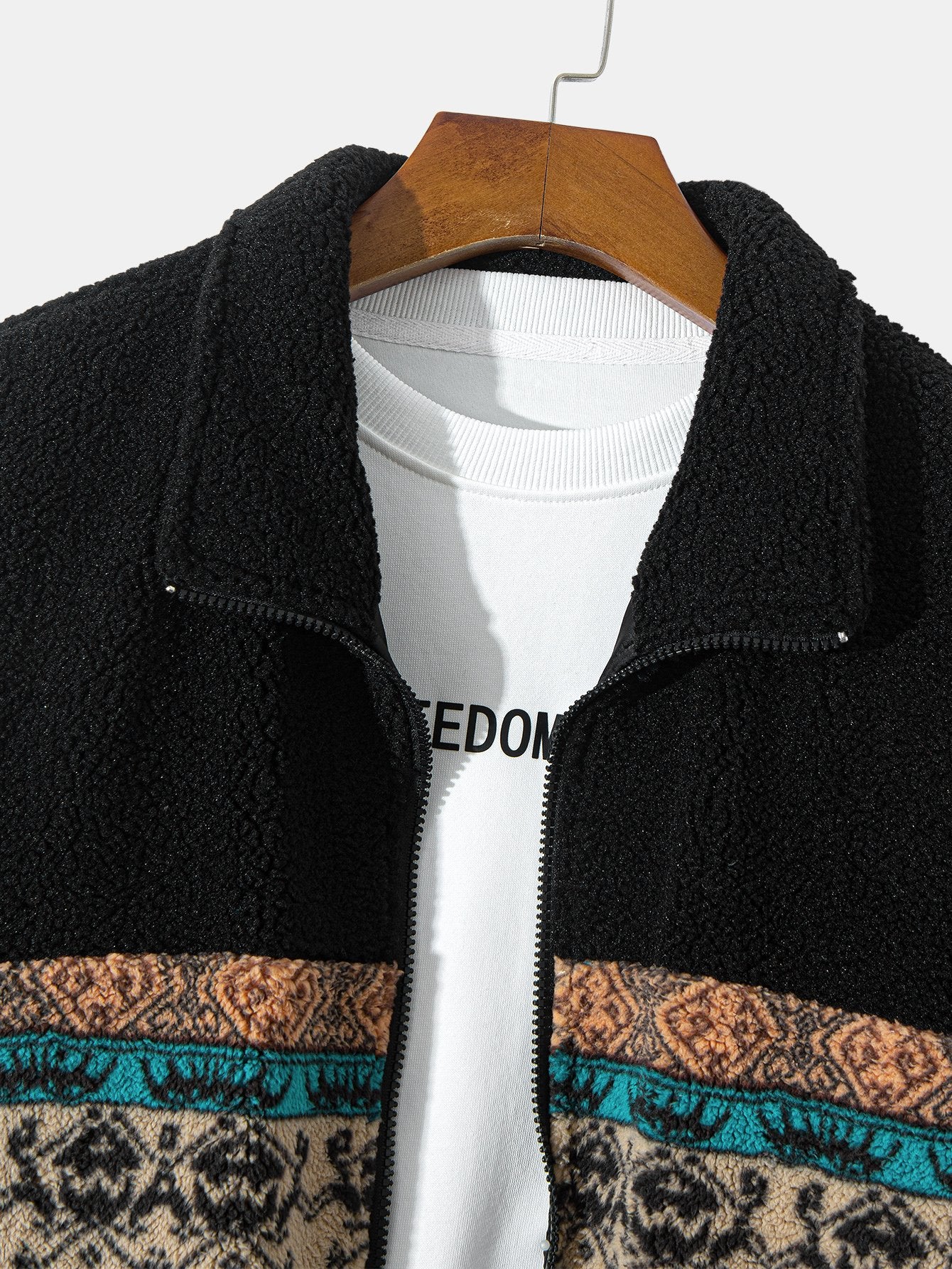 Teddy-Fleece Ethno-Print Mantel & Kordelzug Corduroy Cargo Jogger-Hosen - Image 10