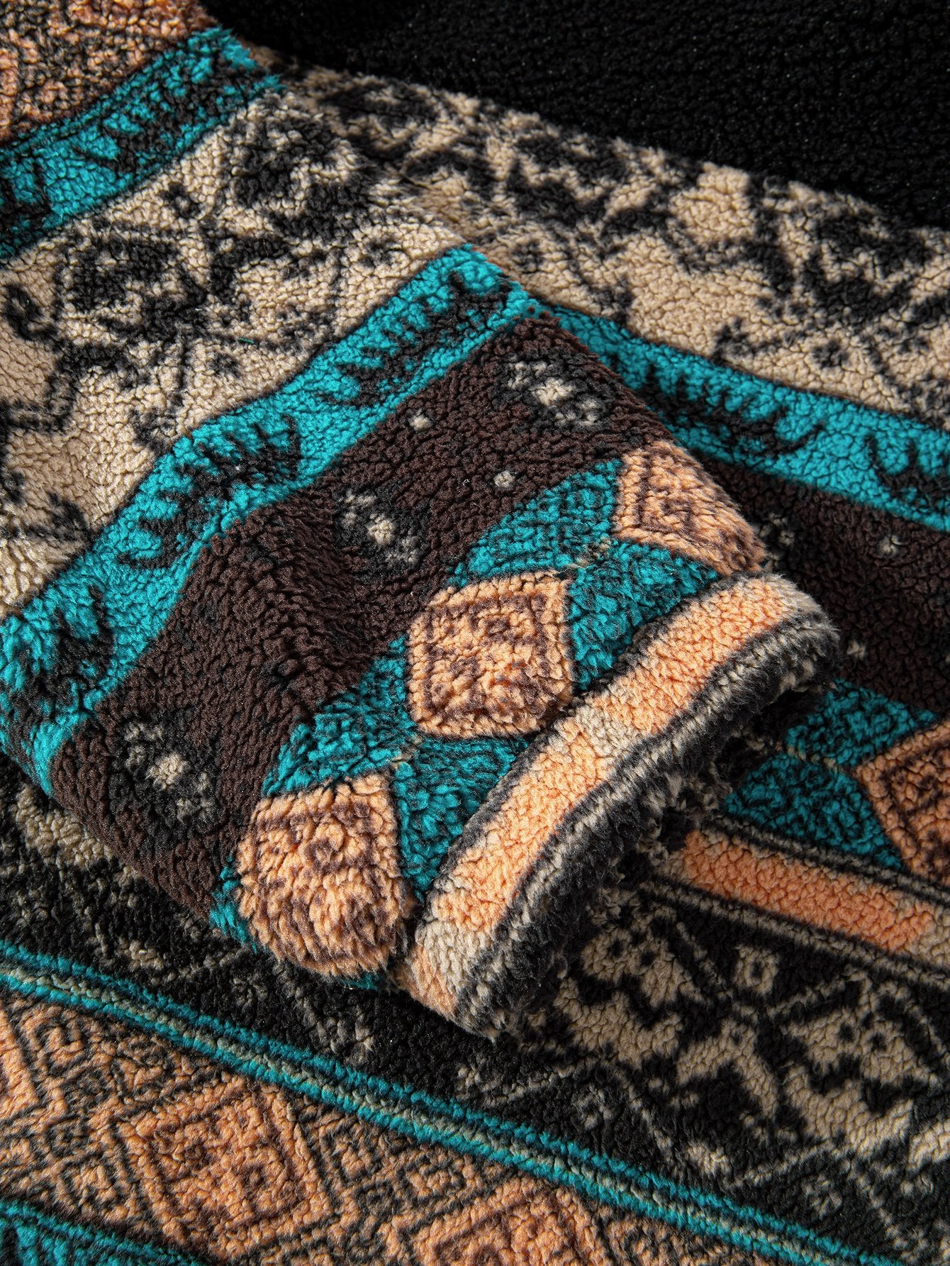 Teddy-Fleece Ethno-Print Mantel & Kordelzug Corduroy Cargo Jogger-Hosen - Image 11