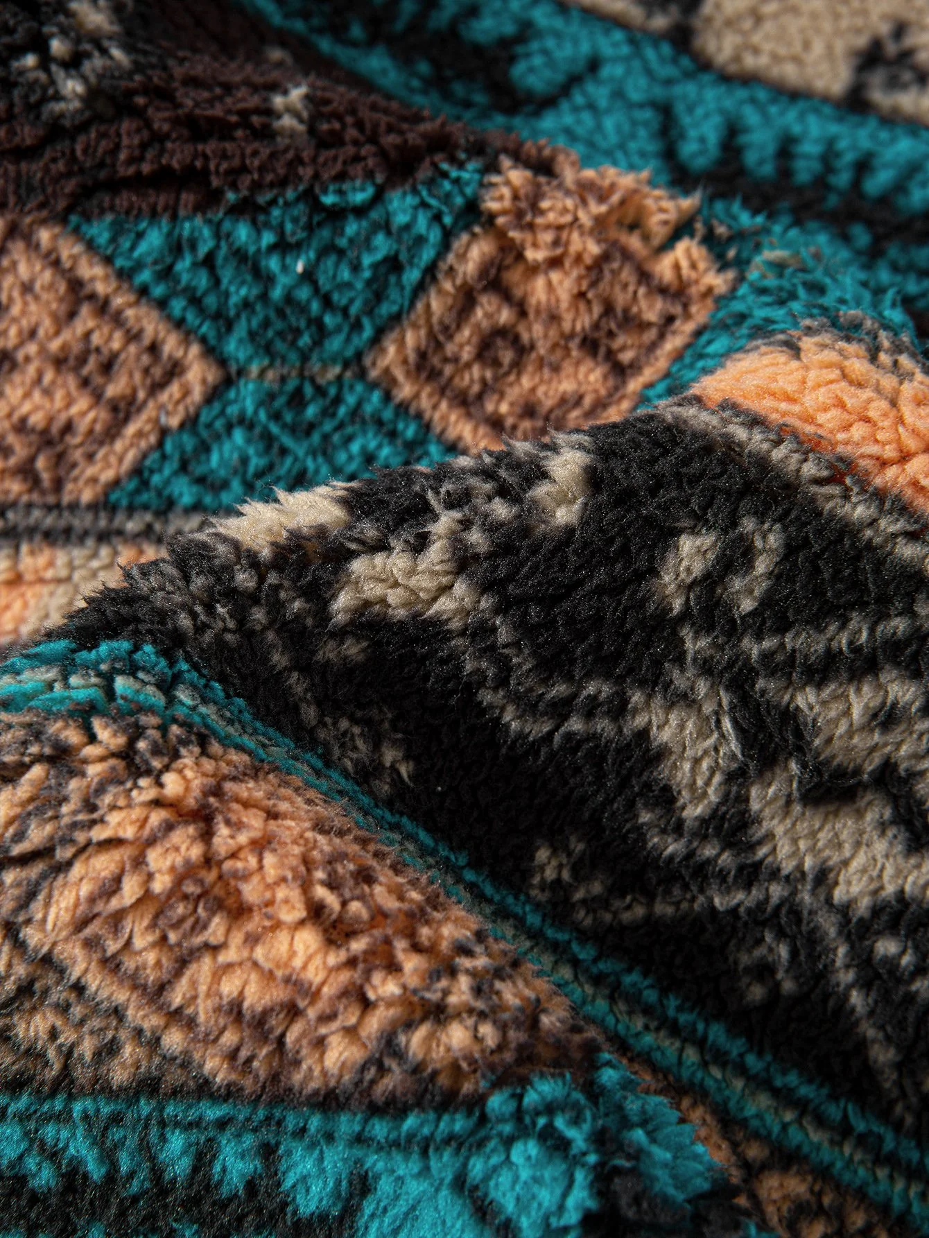 Teddy-Fleece Ethno-Print Mantel & Kordelzug Corduroy Cargo Jogger-Hosen - Image 12