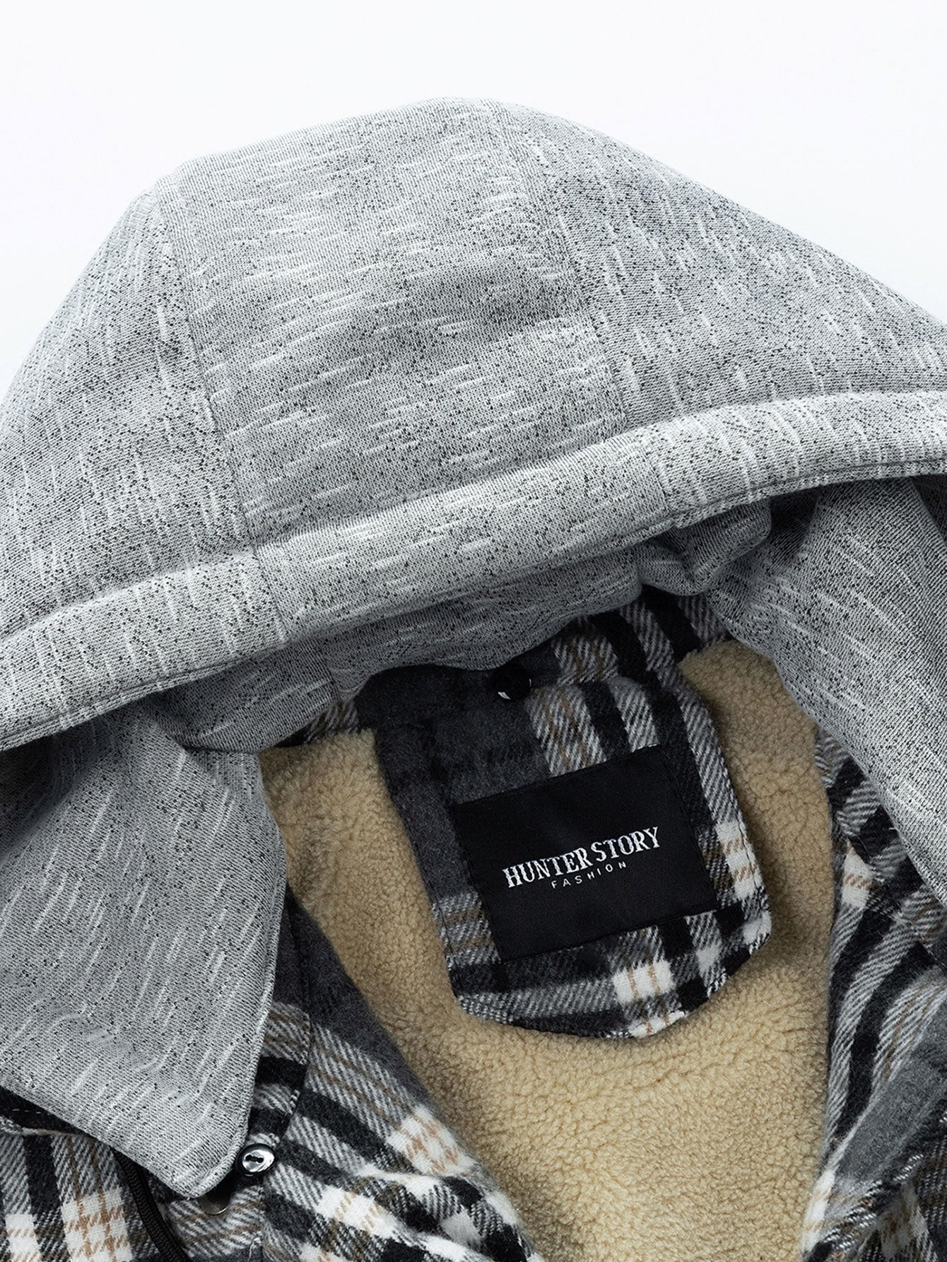 Teddy-Fleece gefütterter abnehmbarer Flanell-Karo-Mantel mit Kapuze - Image 13