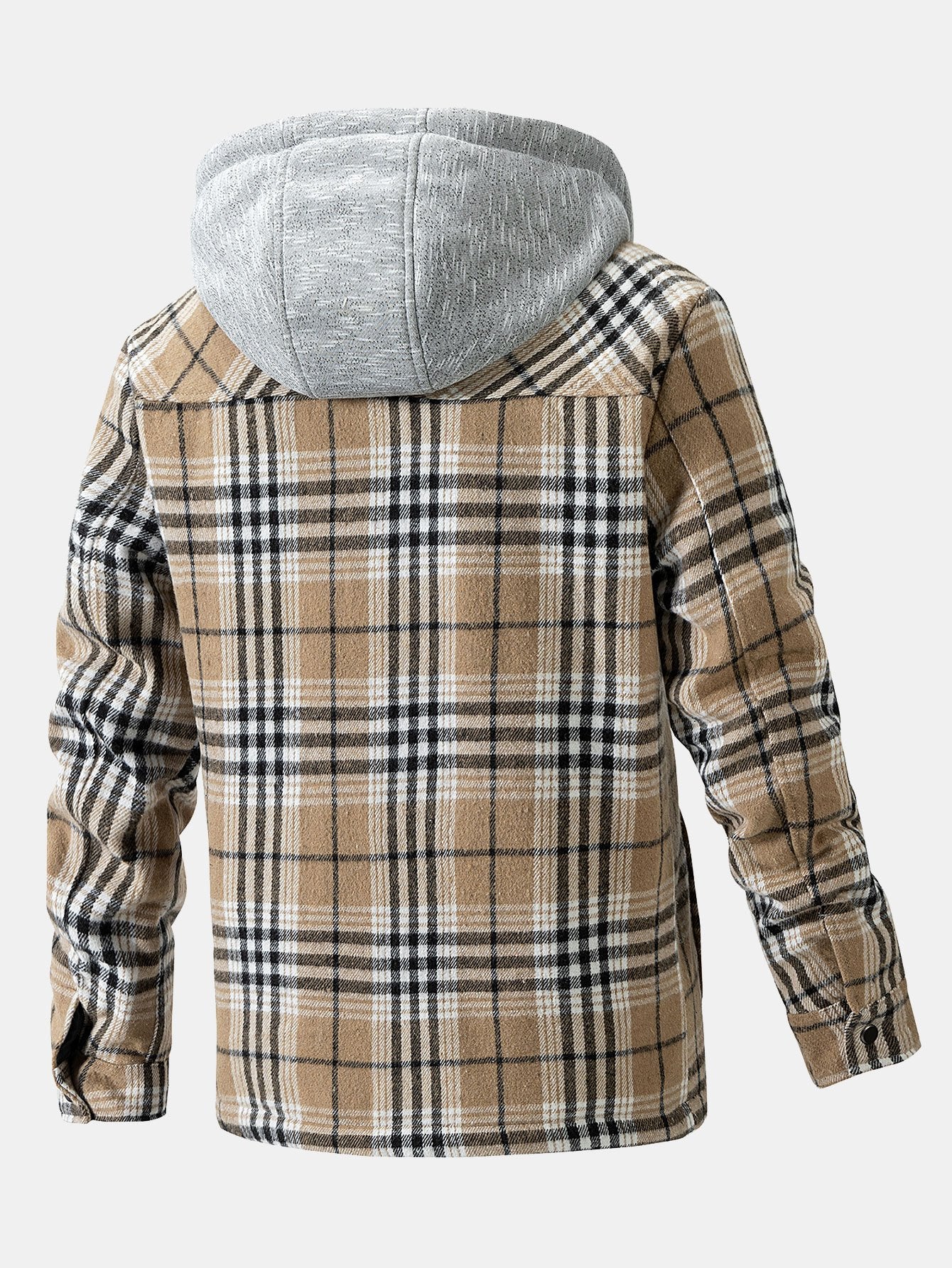 Teddy-Fleece gefütterter abnehmbarer Flanell-Karo-Mantel mit Kapuze - Image 2