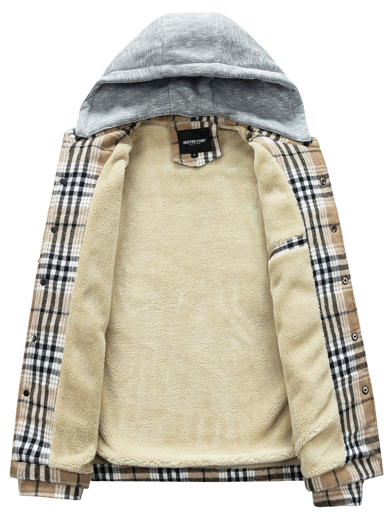Teddy-Fleece gefütterter abnehmbarer Flanell-Karo-Mantel mit Kapuze - Image 3