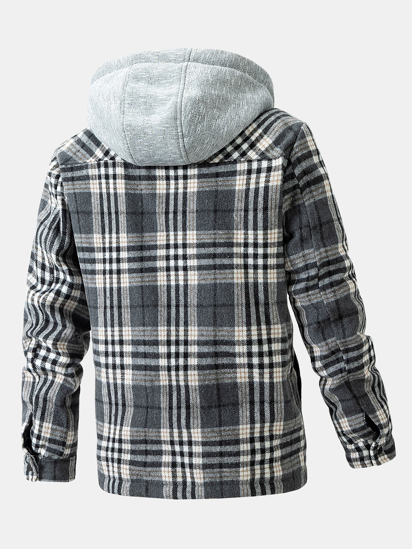 Teddy-Fleece gefütterter abnehmbarer Flanell-Karo-Mantel mit Kapuze - Image 5