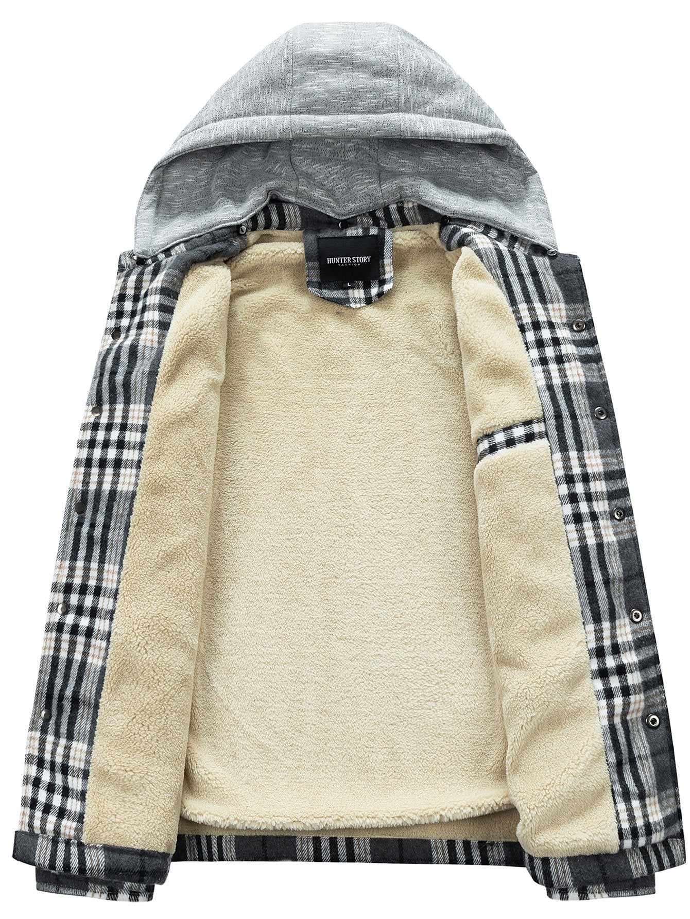 Teddy-Fleece gefütterter abnehmbarer Flanell-Karo-Mantel mit Kapuze - Image 6