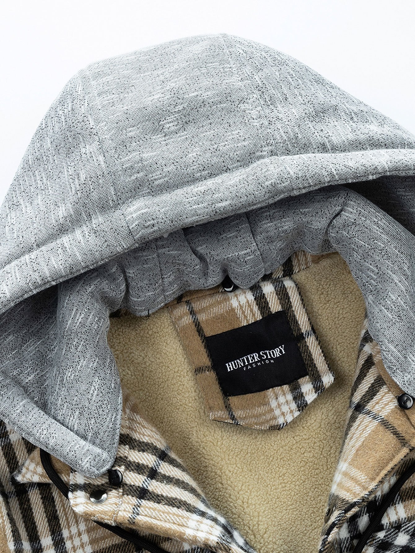 Teddy-Fleece gefütterter abnehmbarer Flanell-Karo-Mantel mit Kapuze - Image 7