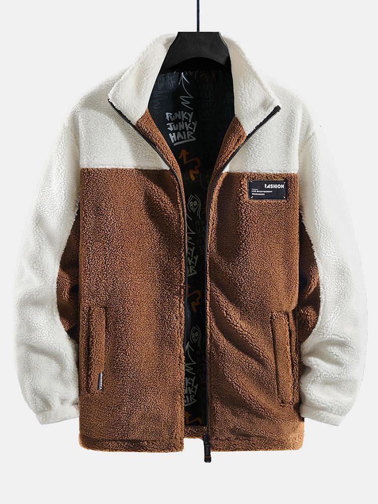 Teddy-Fleece-Patchwork-Reißverschlussjacke