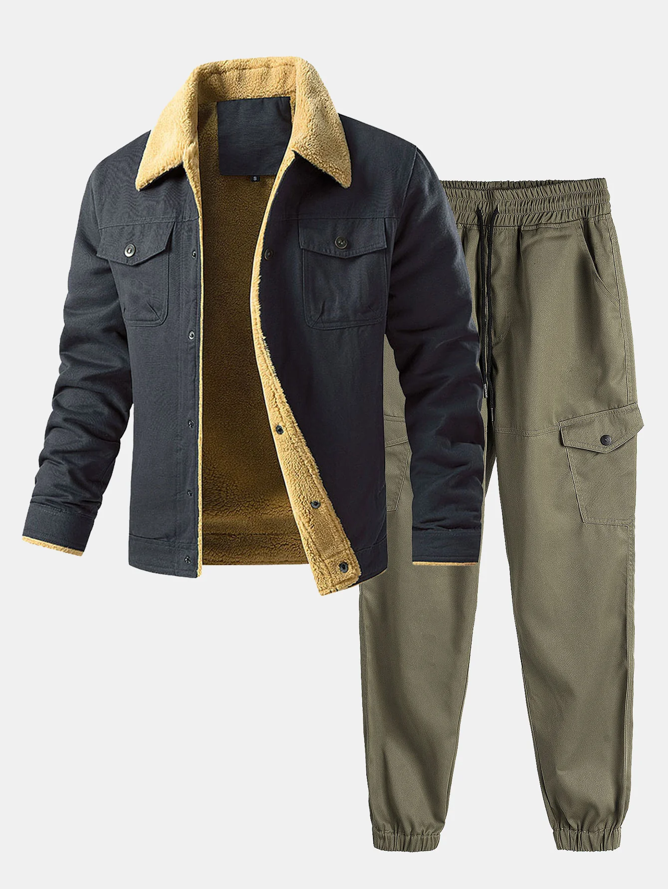 Teddygefütterte Chino-Jacke & Chino Cargo Jogginghosen - Image 2