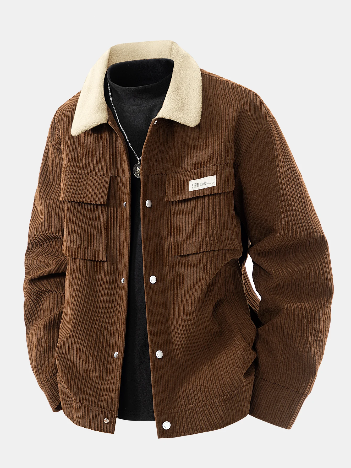 Teddy Lined Corduroy Button Up Jacket - Image 2