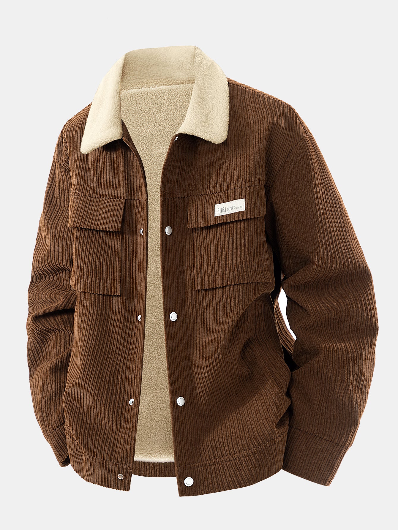 Teddy Lined Corduroy Button Up Jacket - Image 3