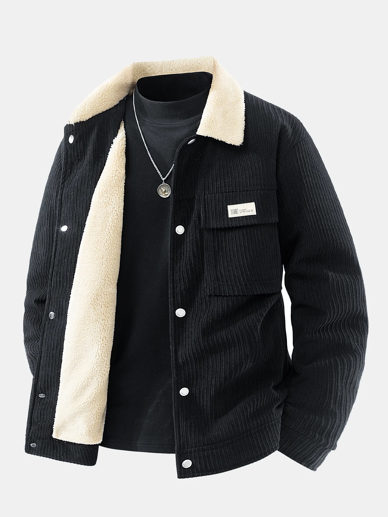 Teddy Lined Corduroy Button Up Jacket - Image 4