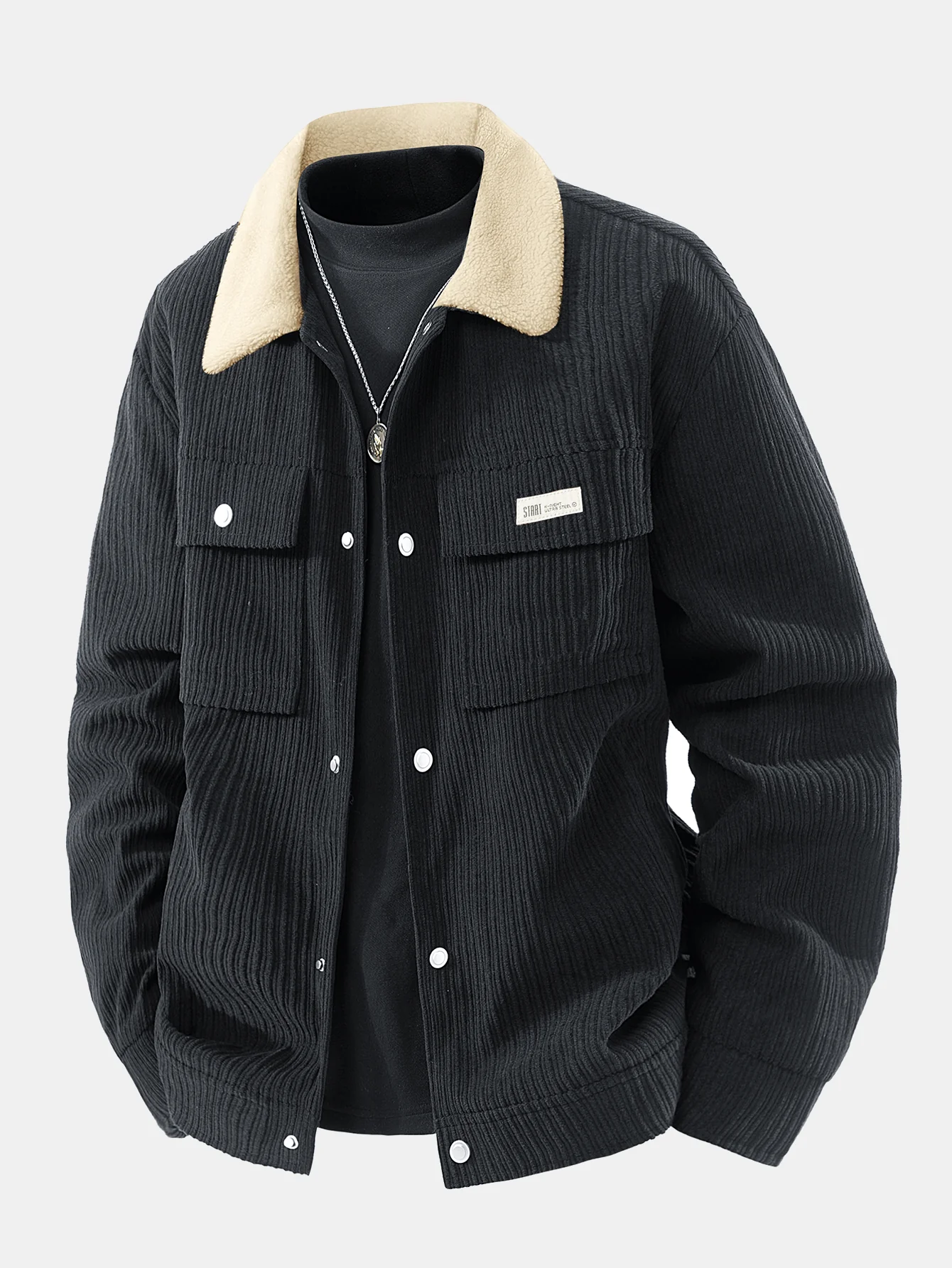 Teddy Lined Corduroy Button Up Jacket - Image 5