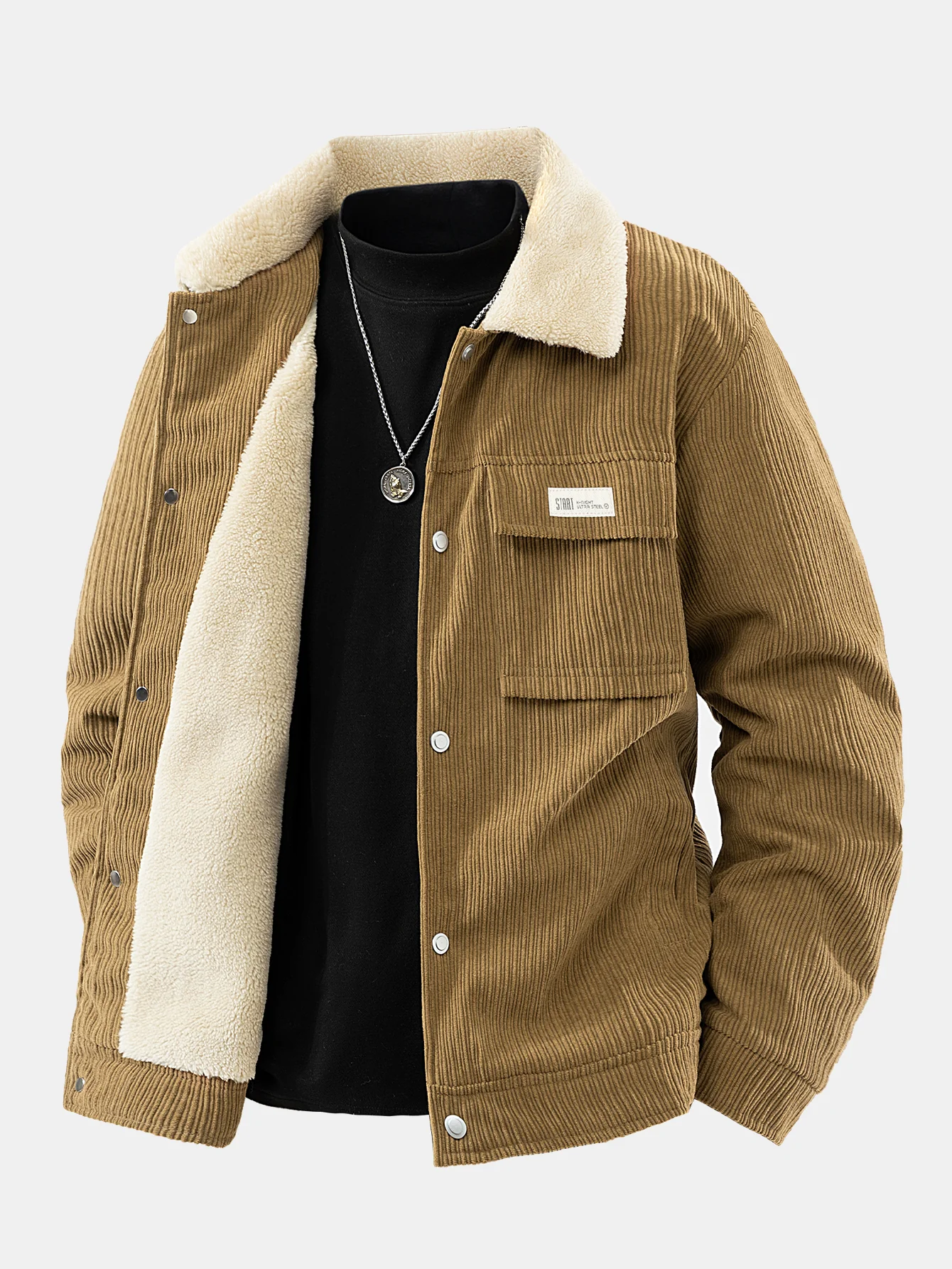 Teddy Lined Corduroy Button Up Jacket - Image 8