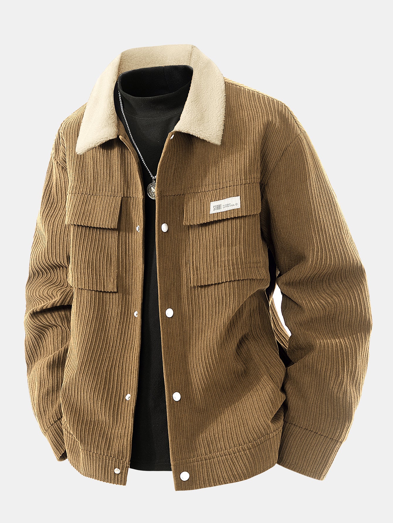 Teddy Lined Corduroy Button Up Jacket - Image 9