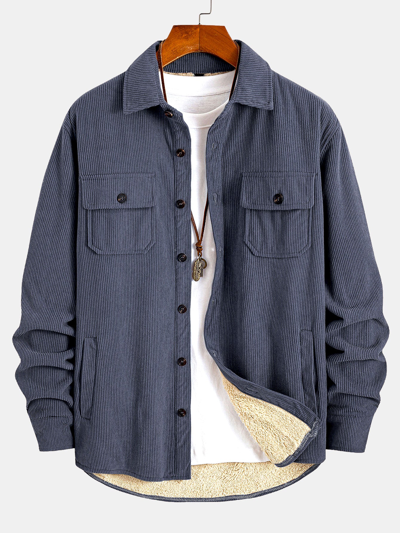 Teddy Lined Corduroy Button Up Overshirt - Image 3