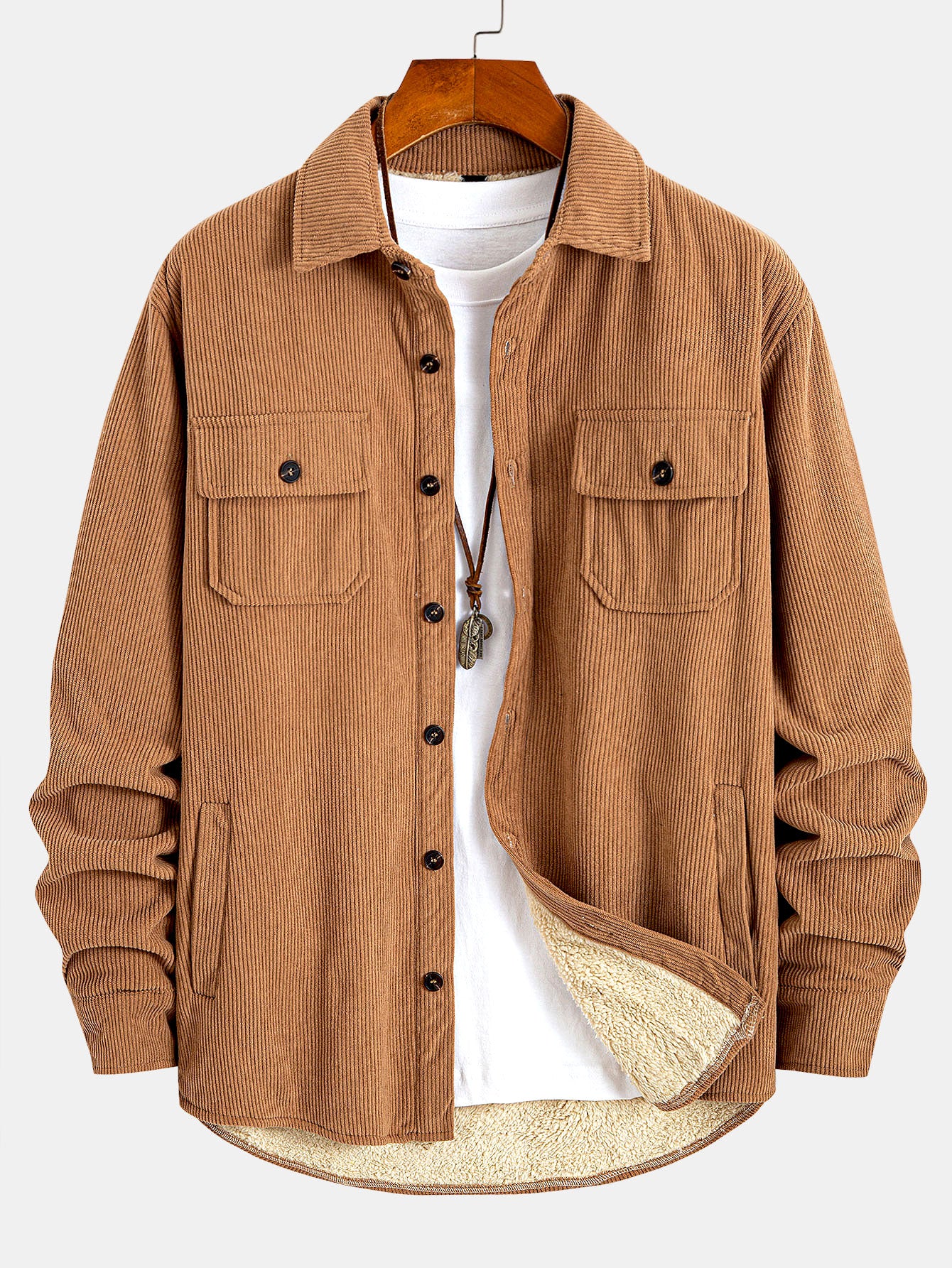 Teddy Lined Corduroy Button Up Overshirt - Image 5