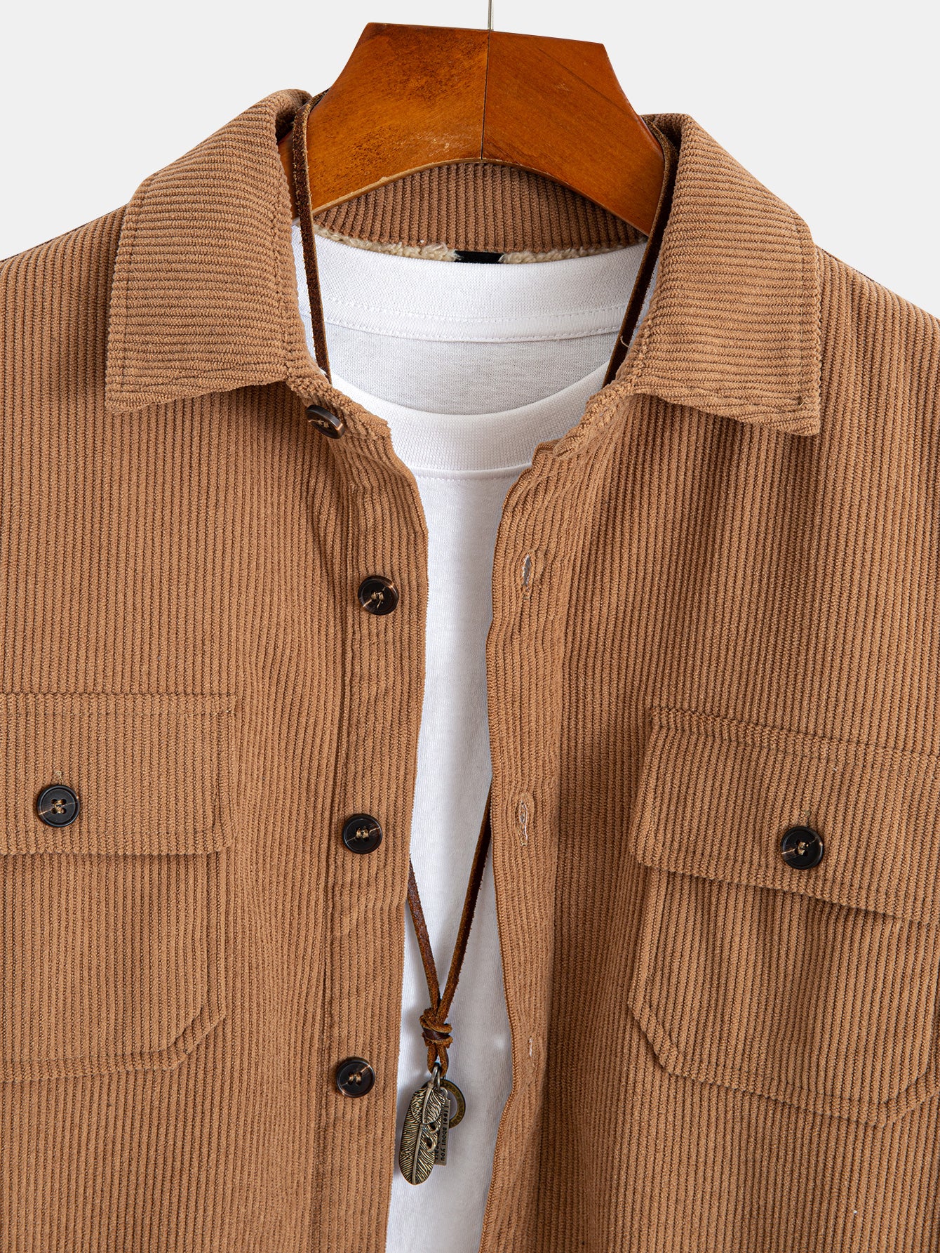 Teddy Lined Corduroy Button Up Overshirt - Image 7