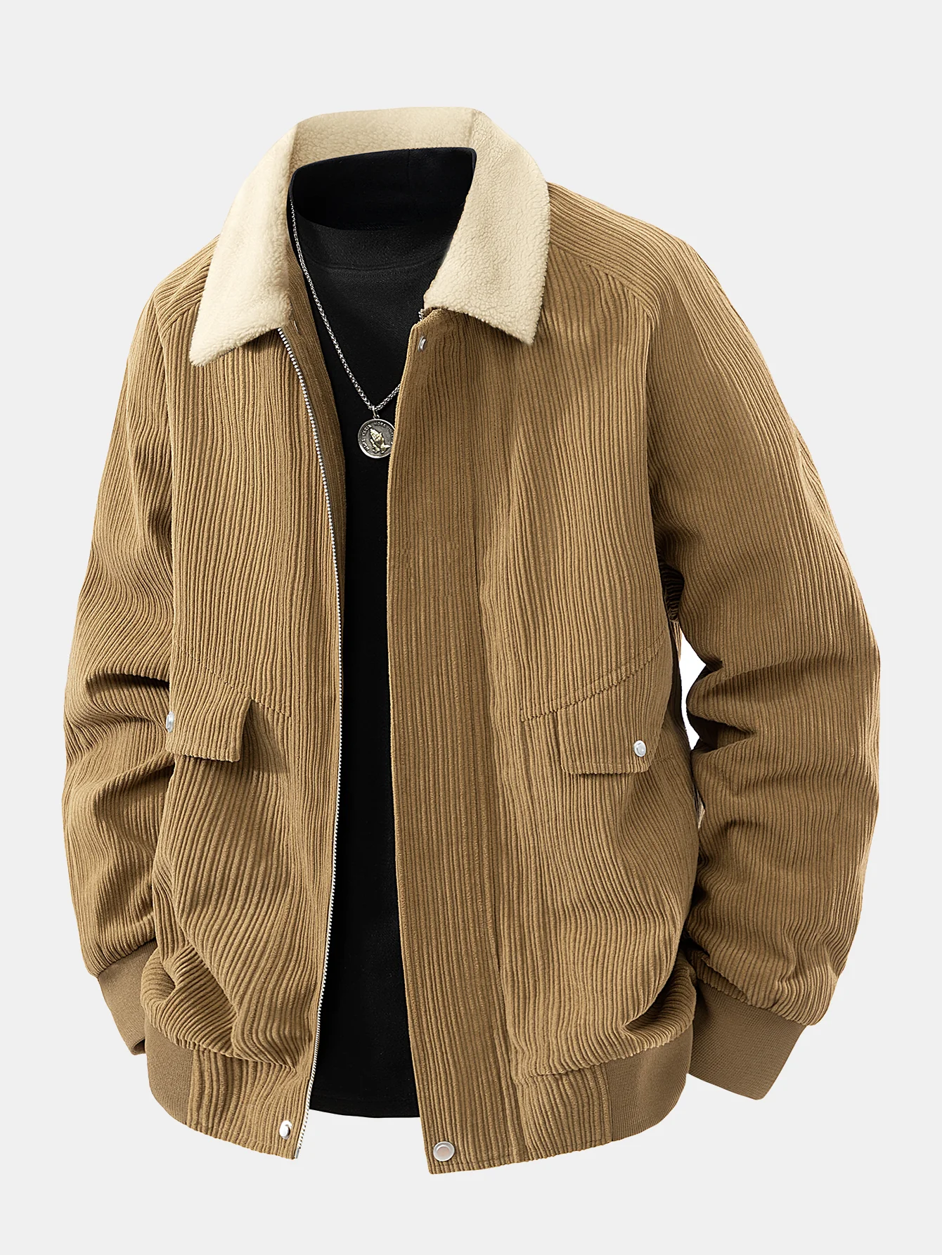 Teddy Lined Corduroy Zipper Jacket - Image 2