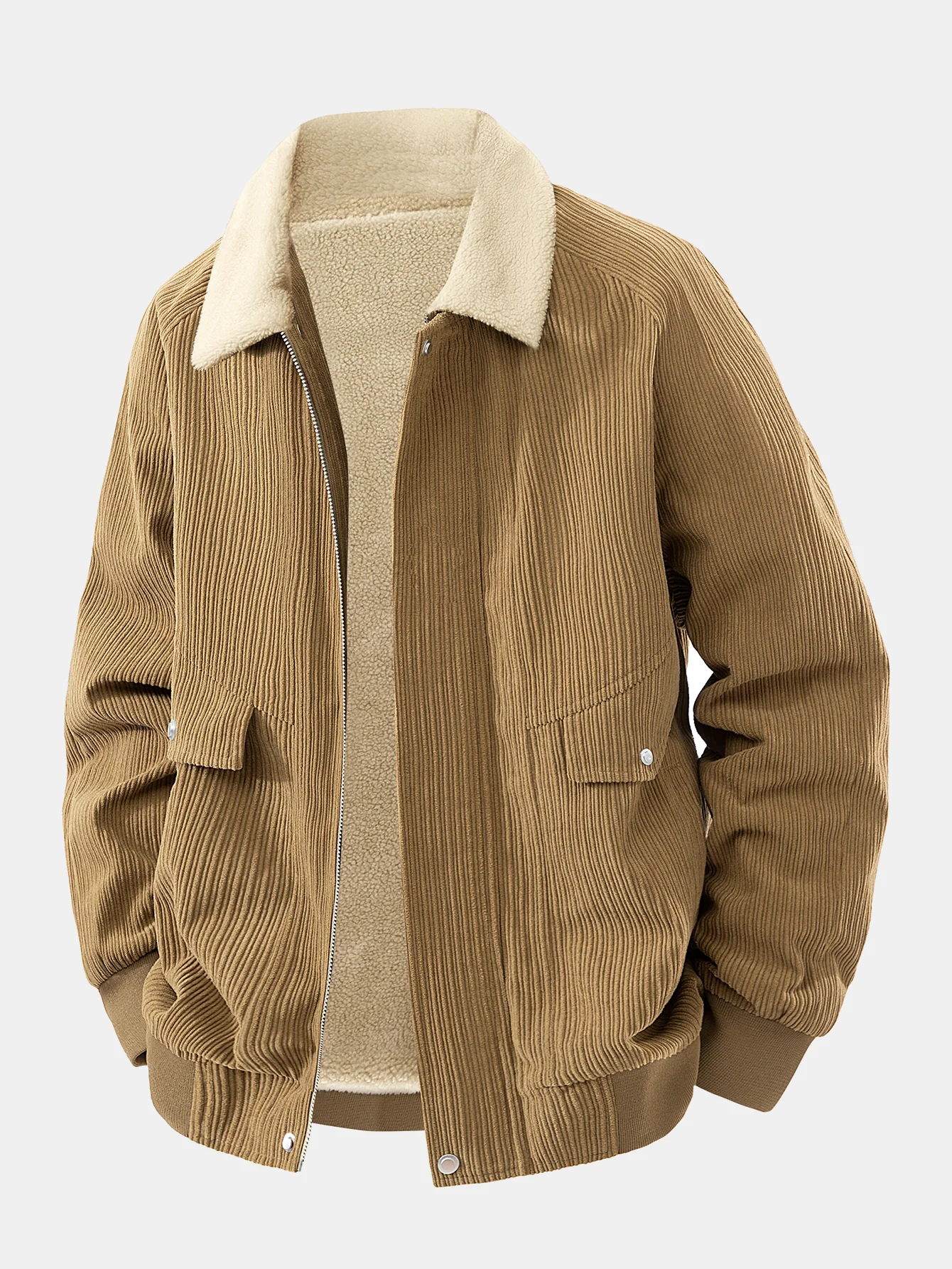 Teddy Lined Corduroy Zipper Jacket - Image 3
