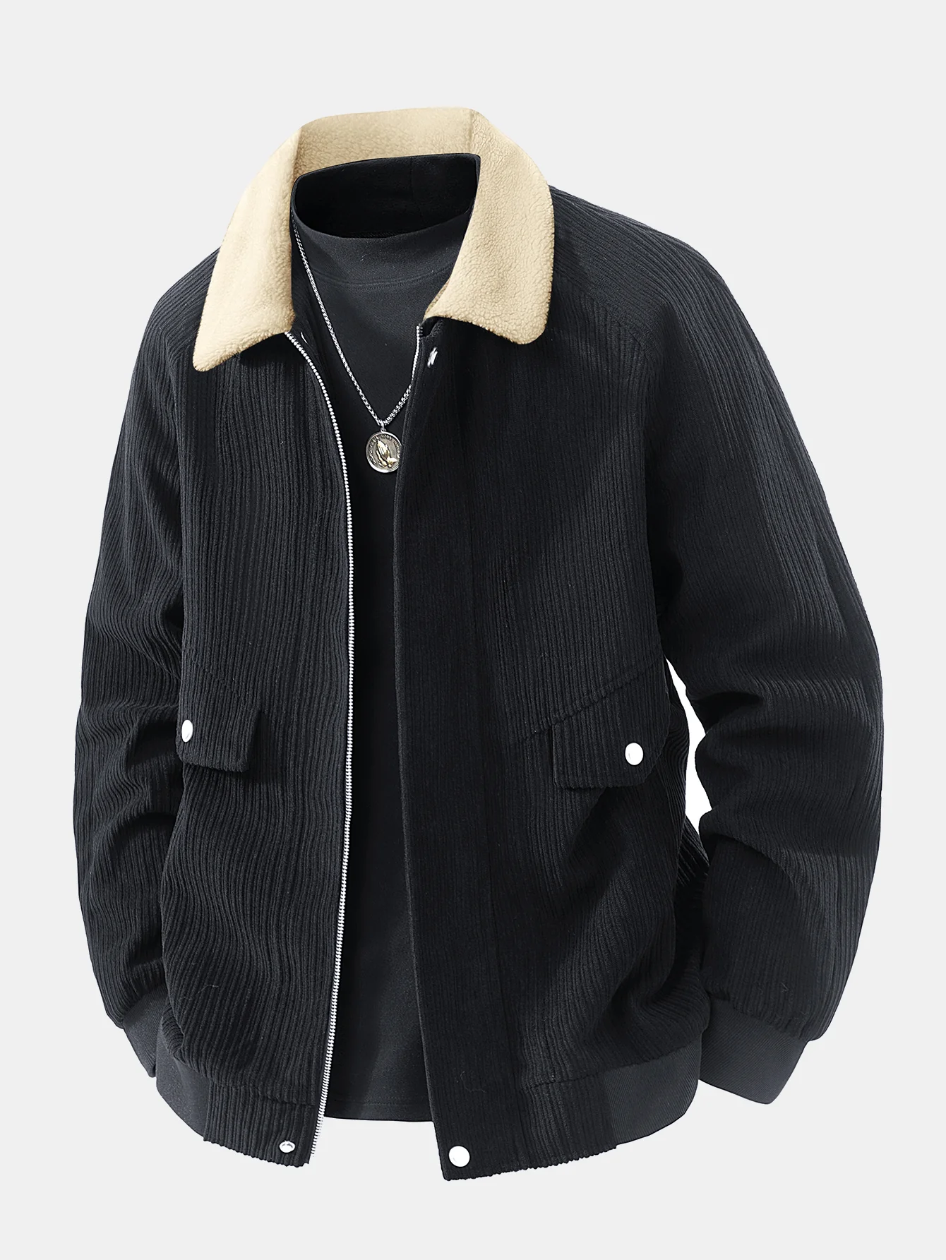 Teddy Lined Corduroy Zipper Jacket - Image 6