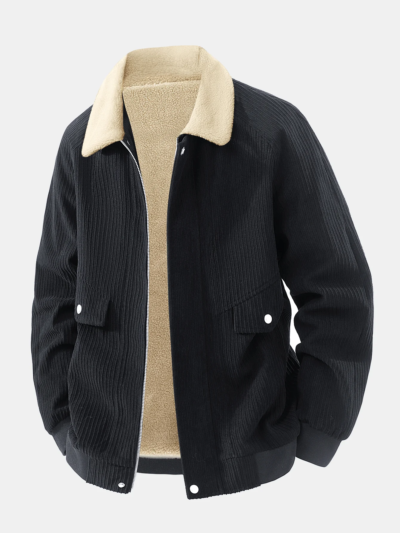 Teddy Lined Corduroy Zipper Jacket - Image 7