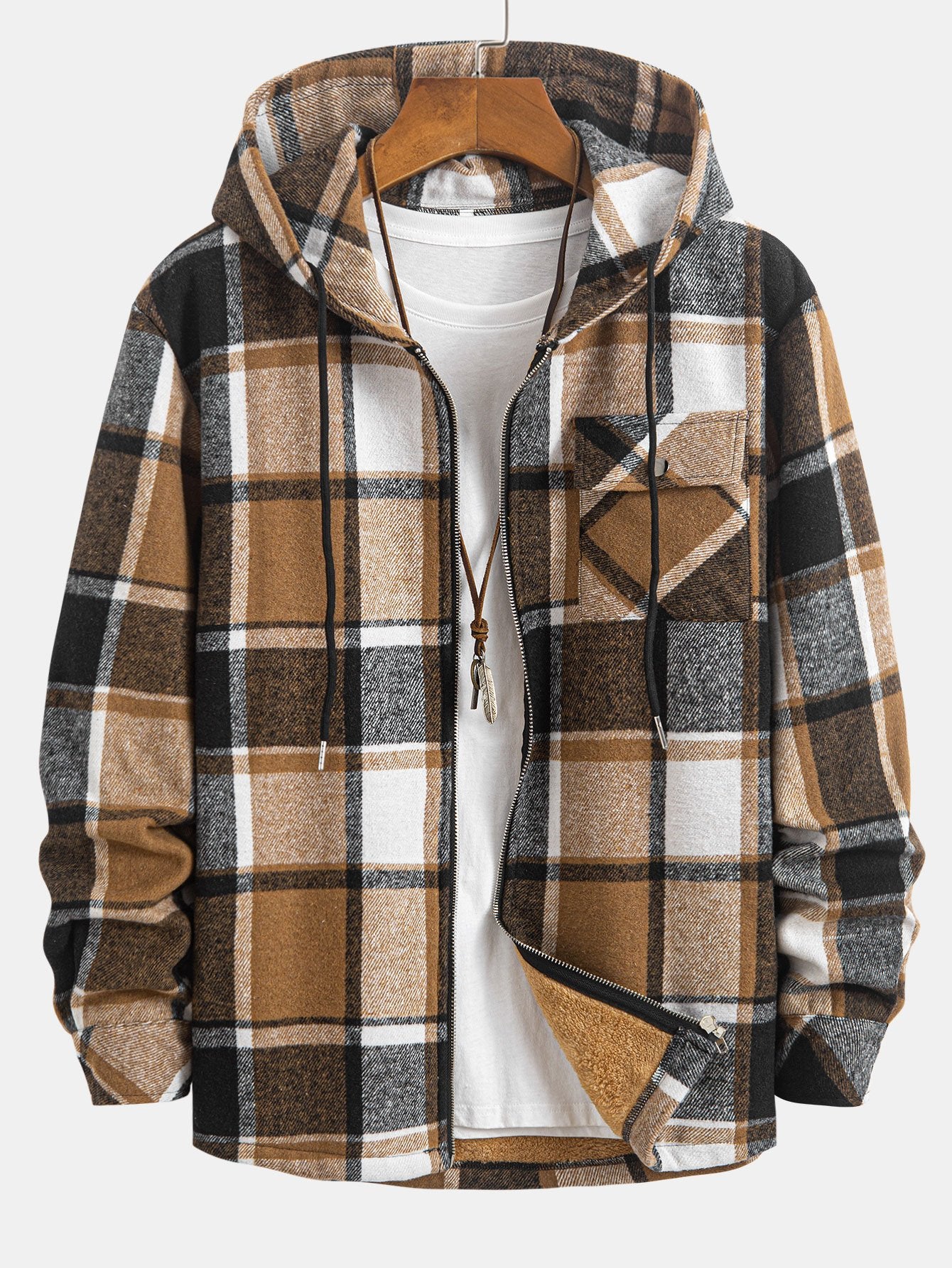 Teddygefüttertes Flanell-Karobluse mit Kapuze