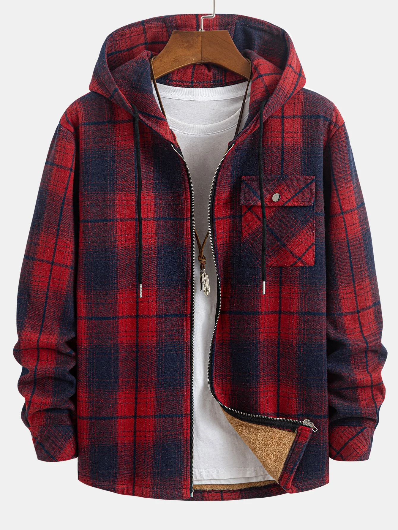 Teddygefüttertes Flanell-Karobluse mit Kapuze