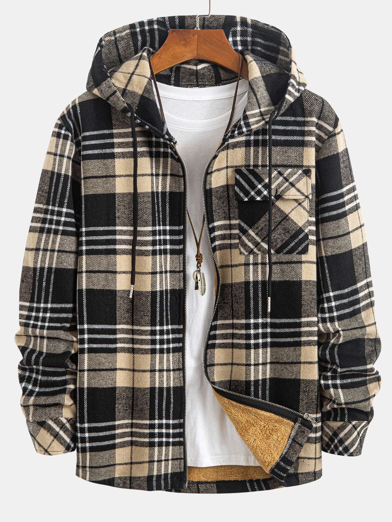 Teddygefüttertes Flanell-Karobluse mit Kapuze