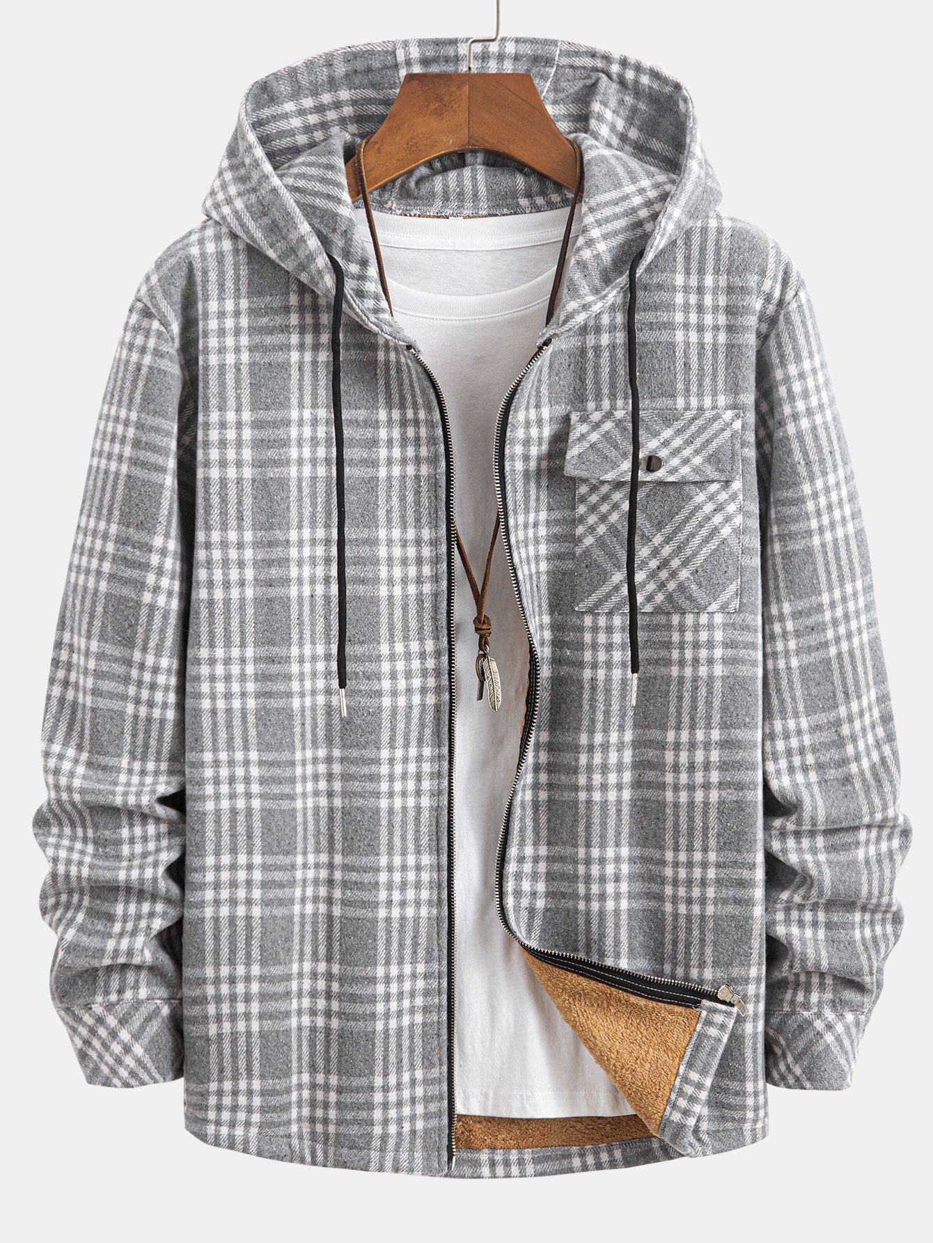 Teddygefüttertes Flanell-Karobluse mit Kapuze