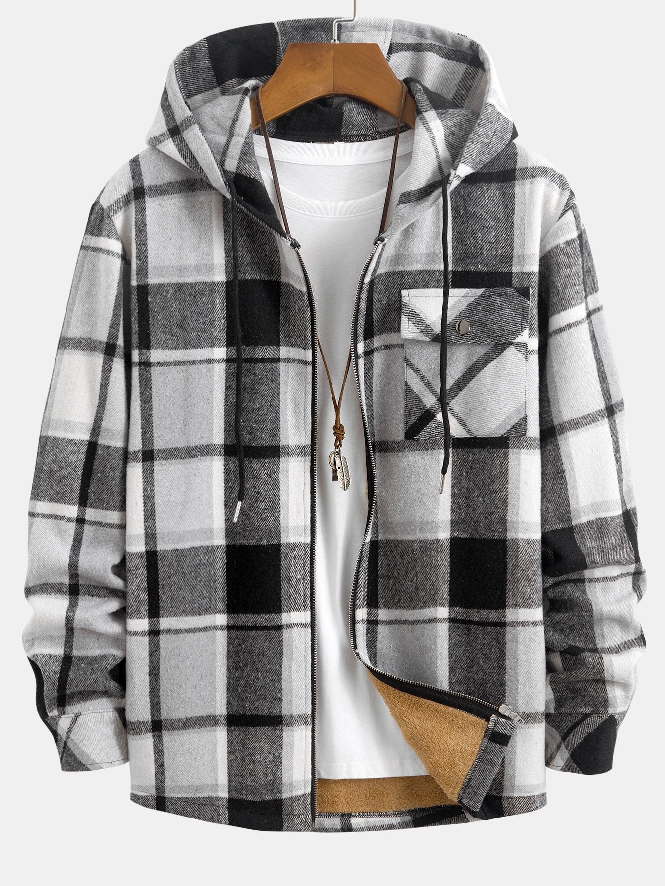 Teddygefüttertes Flanell-Karobluse mit Kapuze
