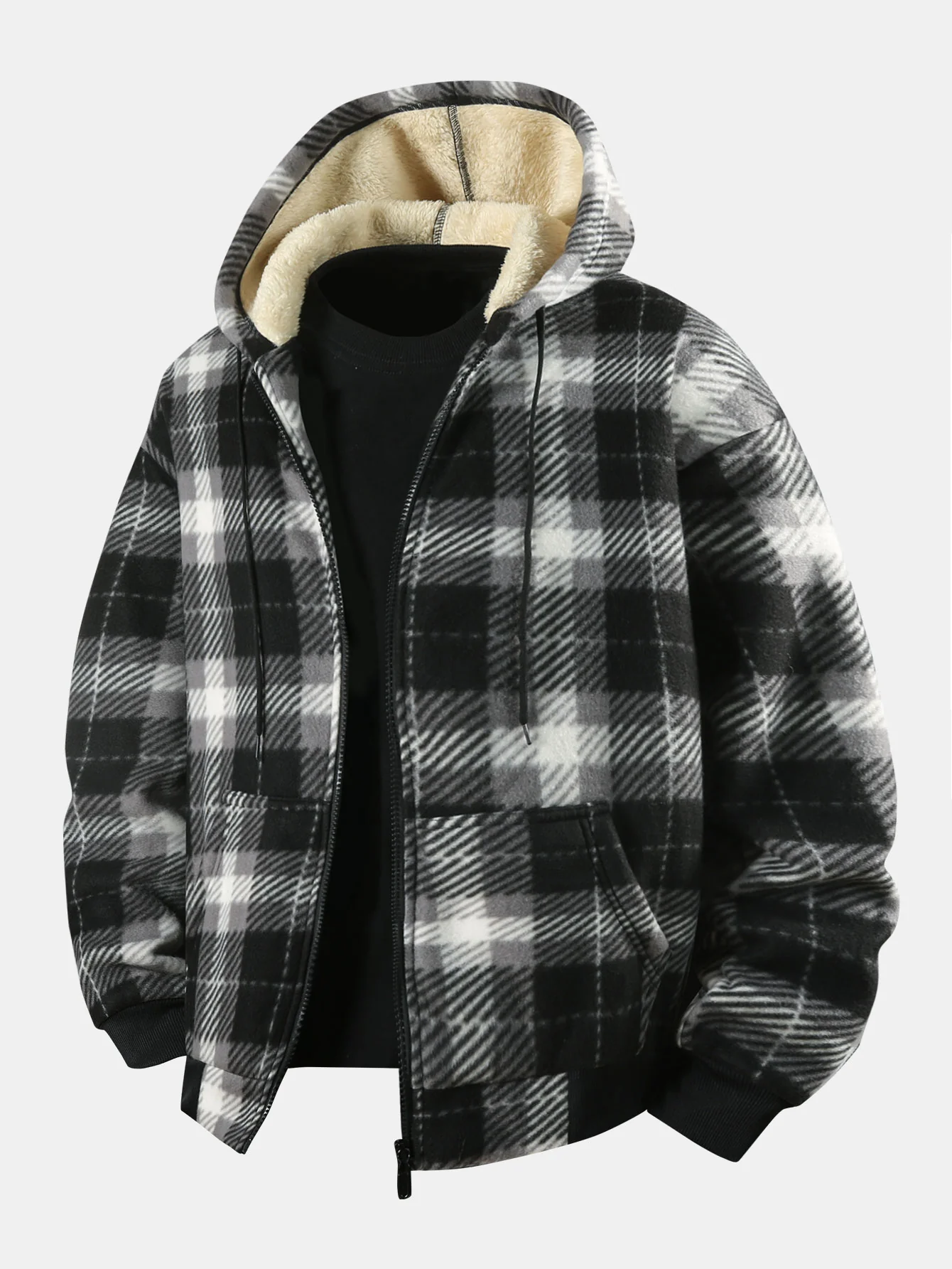 Teddygefütterter Flanell-Reißverschluss-Kapuzenmantel - Image 3
