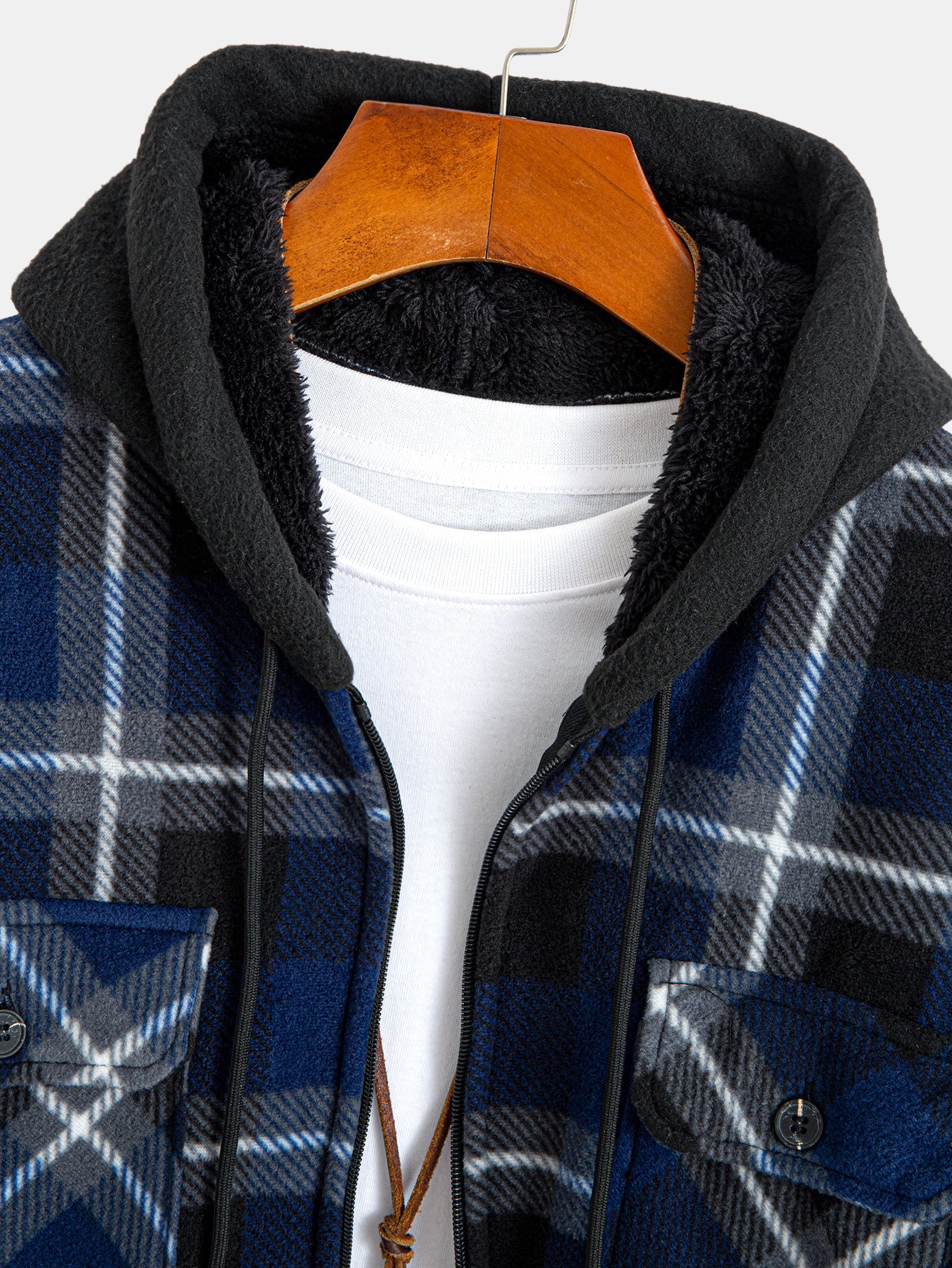 Teddy Lined Flannel Zip Up Plaid Hooded Shirt - Image 3