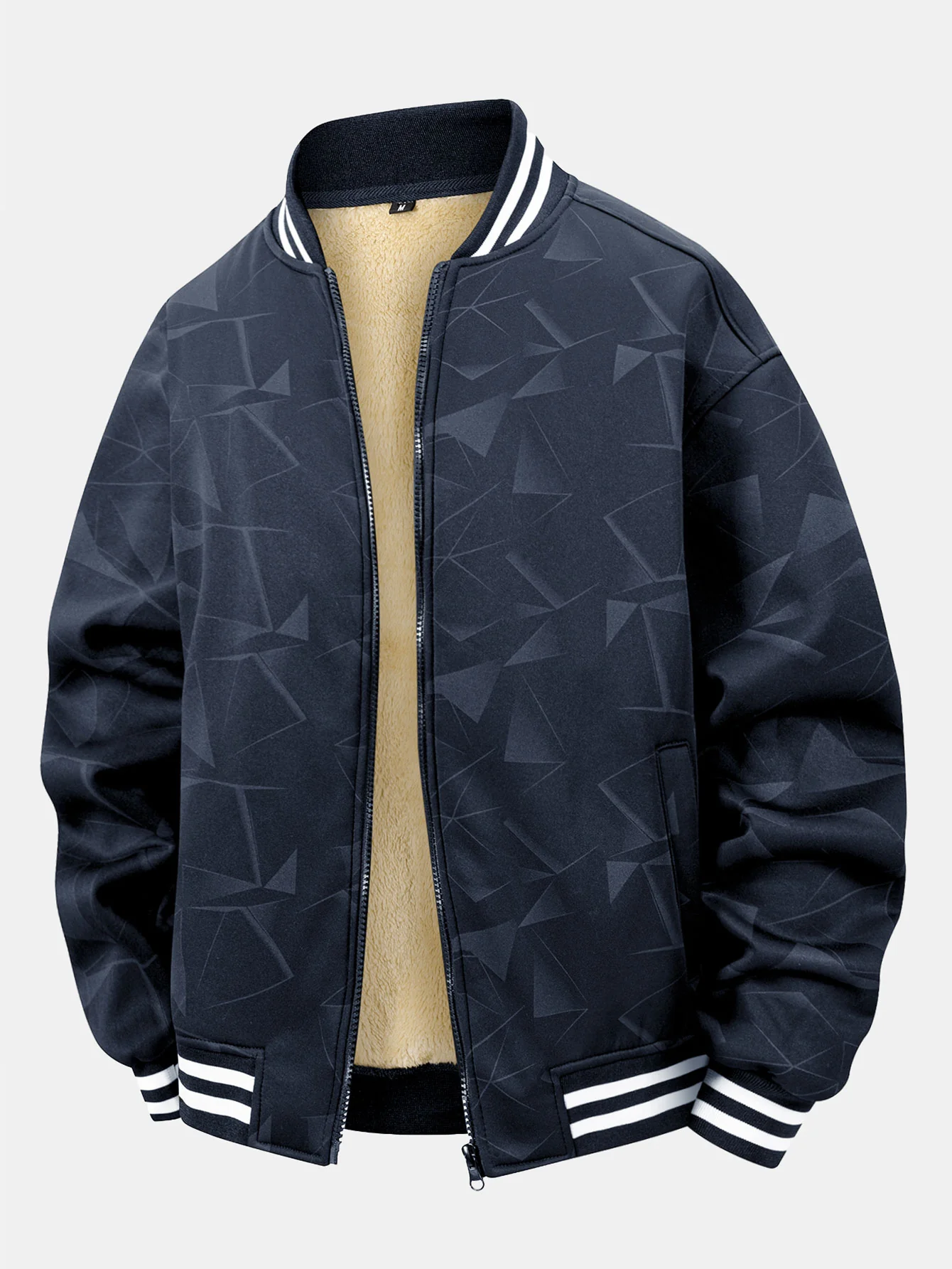 Teddy gefütterte Baseballjacke mit geometrischem Muster - Image 3