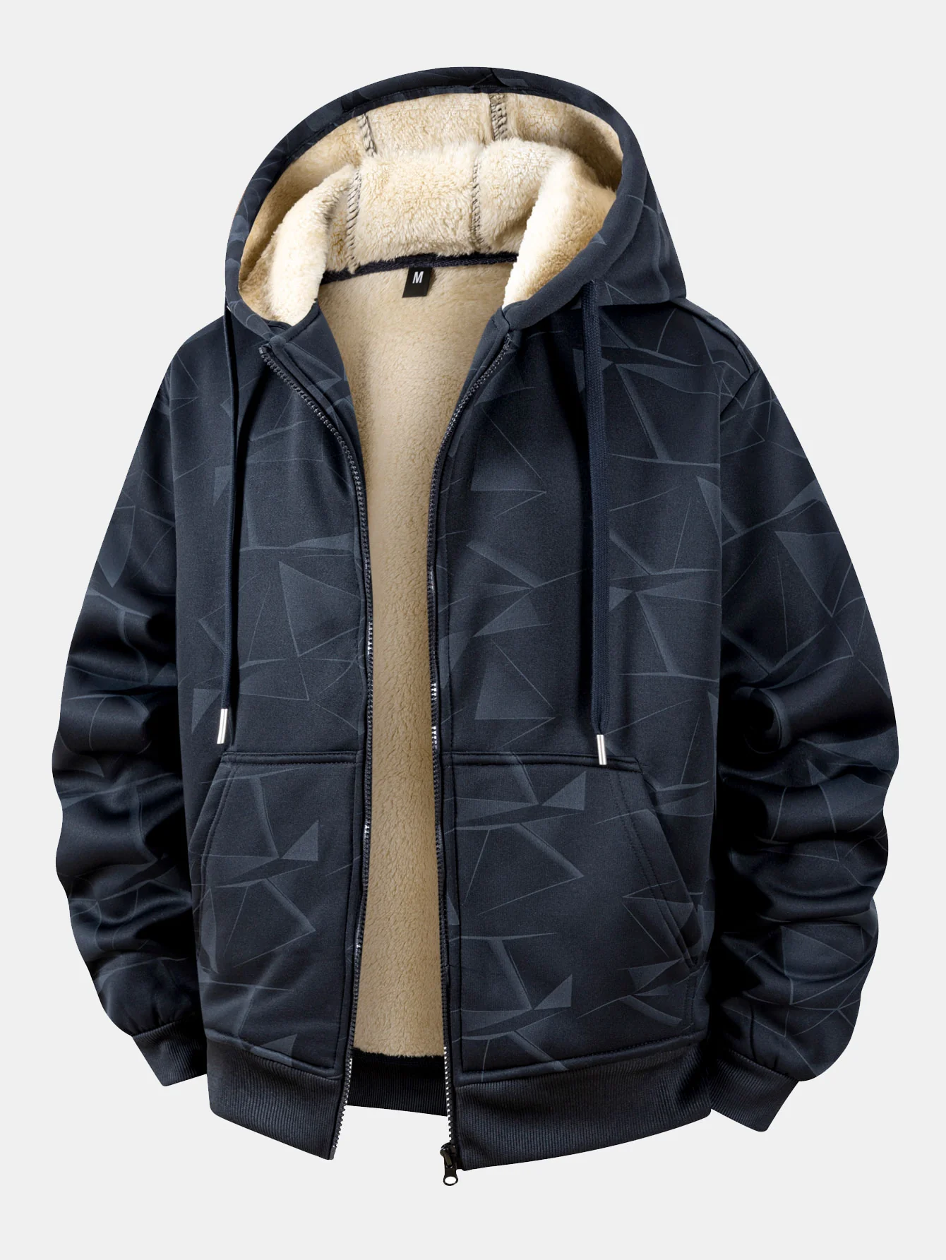 Teddy gefütterter Kapuzenpullover mit geometrischem Muster und Reißverschluss - Image 3