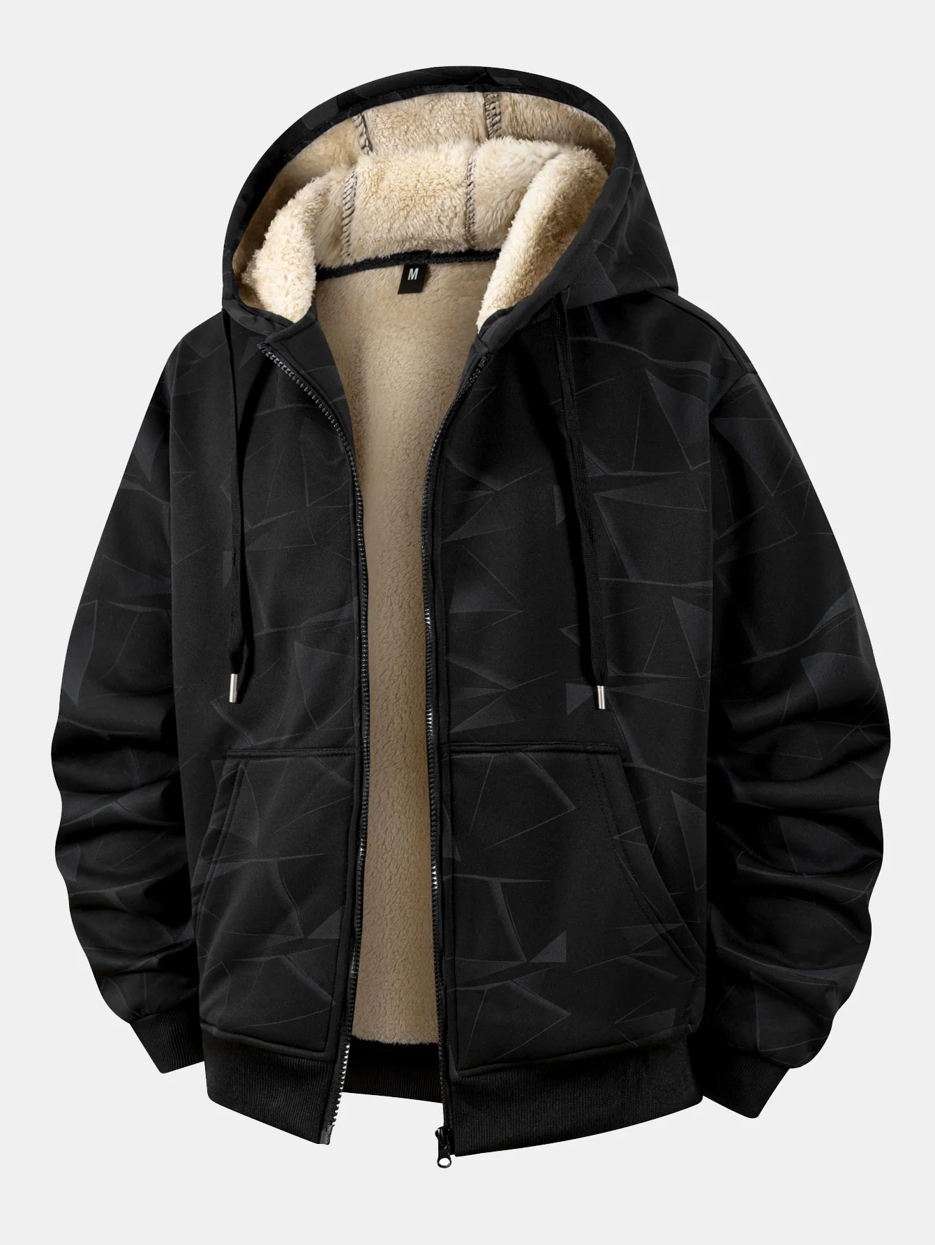 Teddy gefütterter Kapuzenpullover mit geometrischem Muster und Reißverschluss - Image 5
