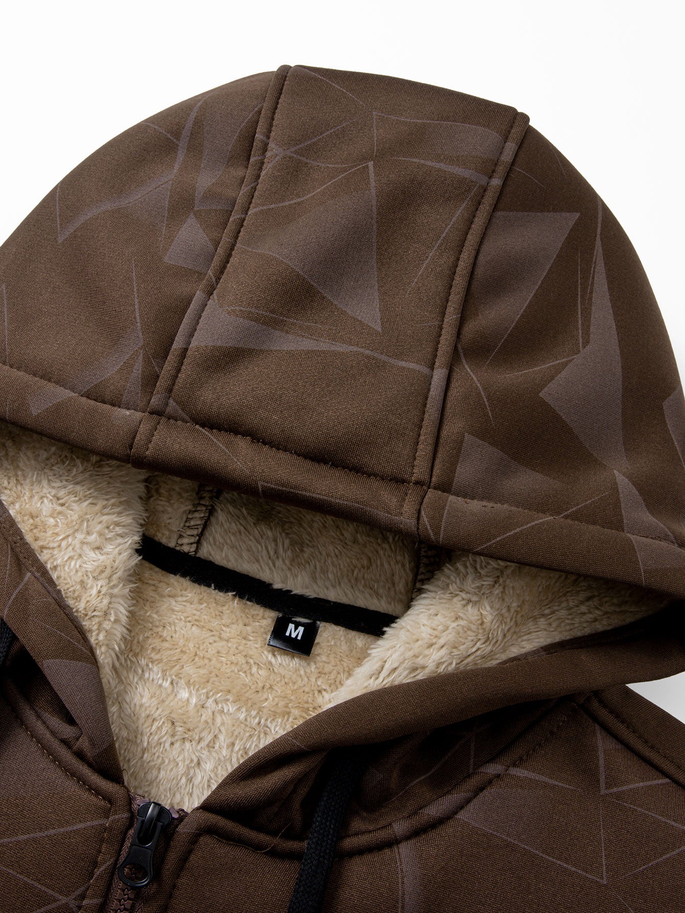 Teddy gefütterter Kapuzenpullover mit geometrischem Muster und Reißverschluss - Image 7