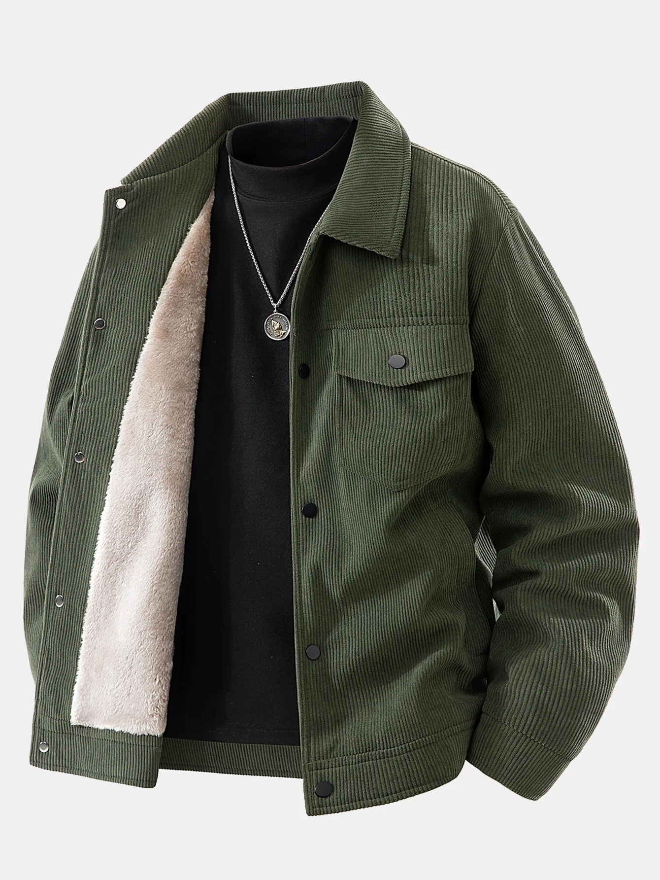 Cordjacke mit Taschen und Teddyfutter