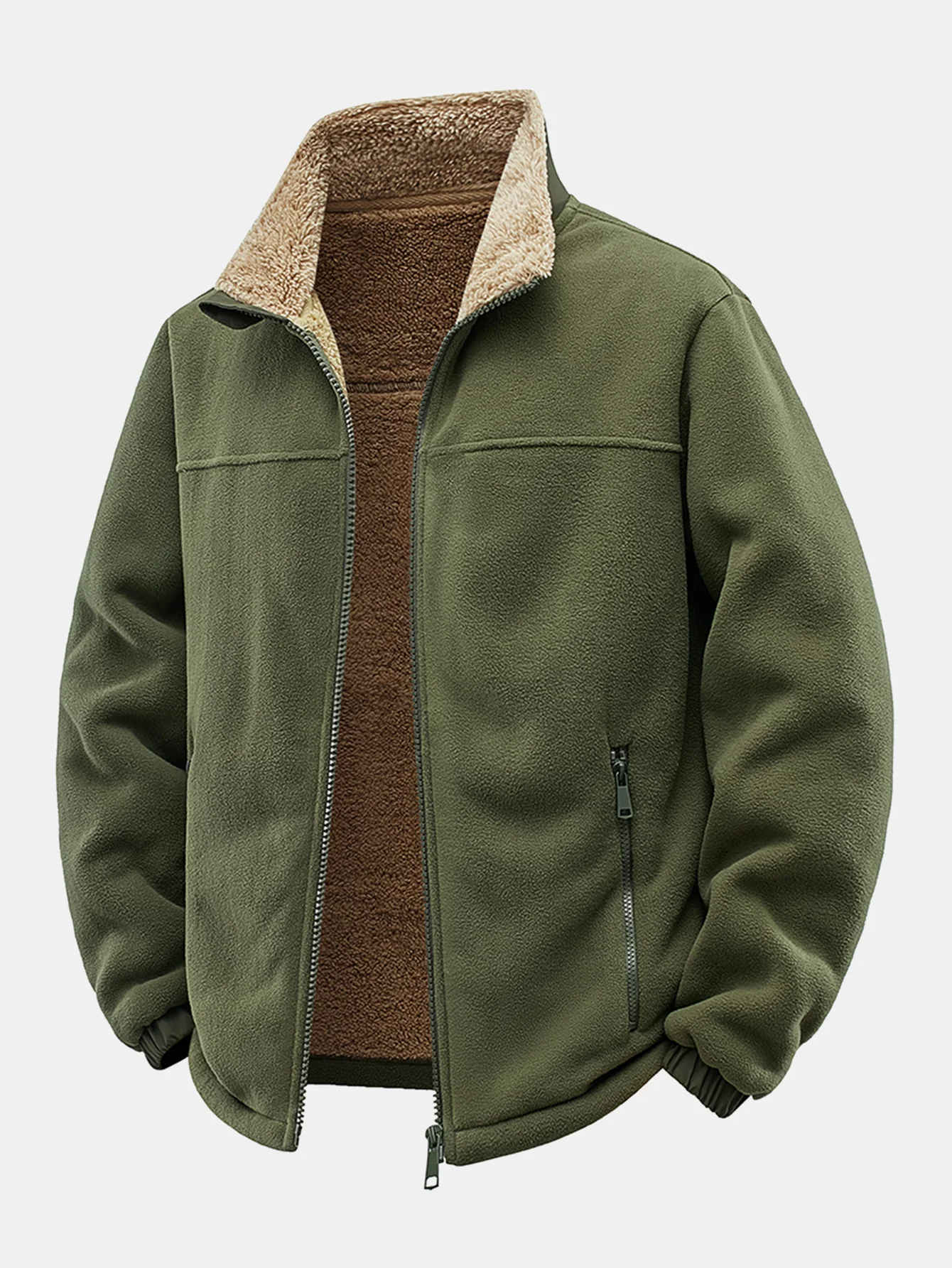 Teddygefütterte Polar-Fleece-Reißverschluss-Jacke mit Stehkragen - Image 3