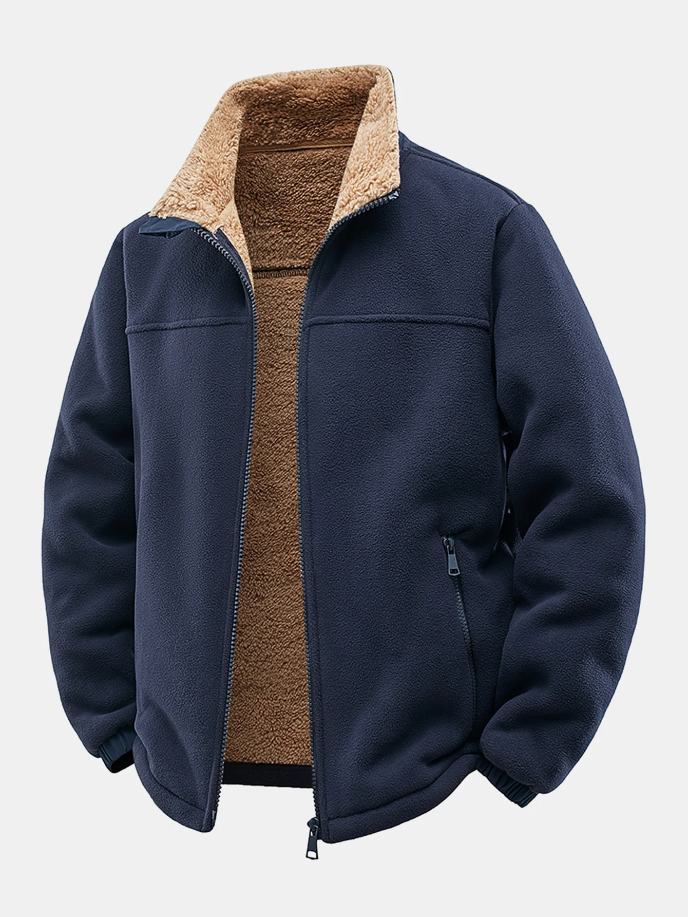 Teddygefütterte Polar-Fleece-Reißverschluss-Jacke mit Stehkragen - Image 4