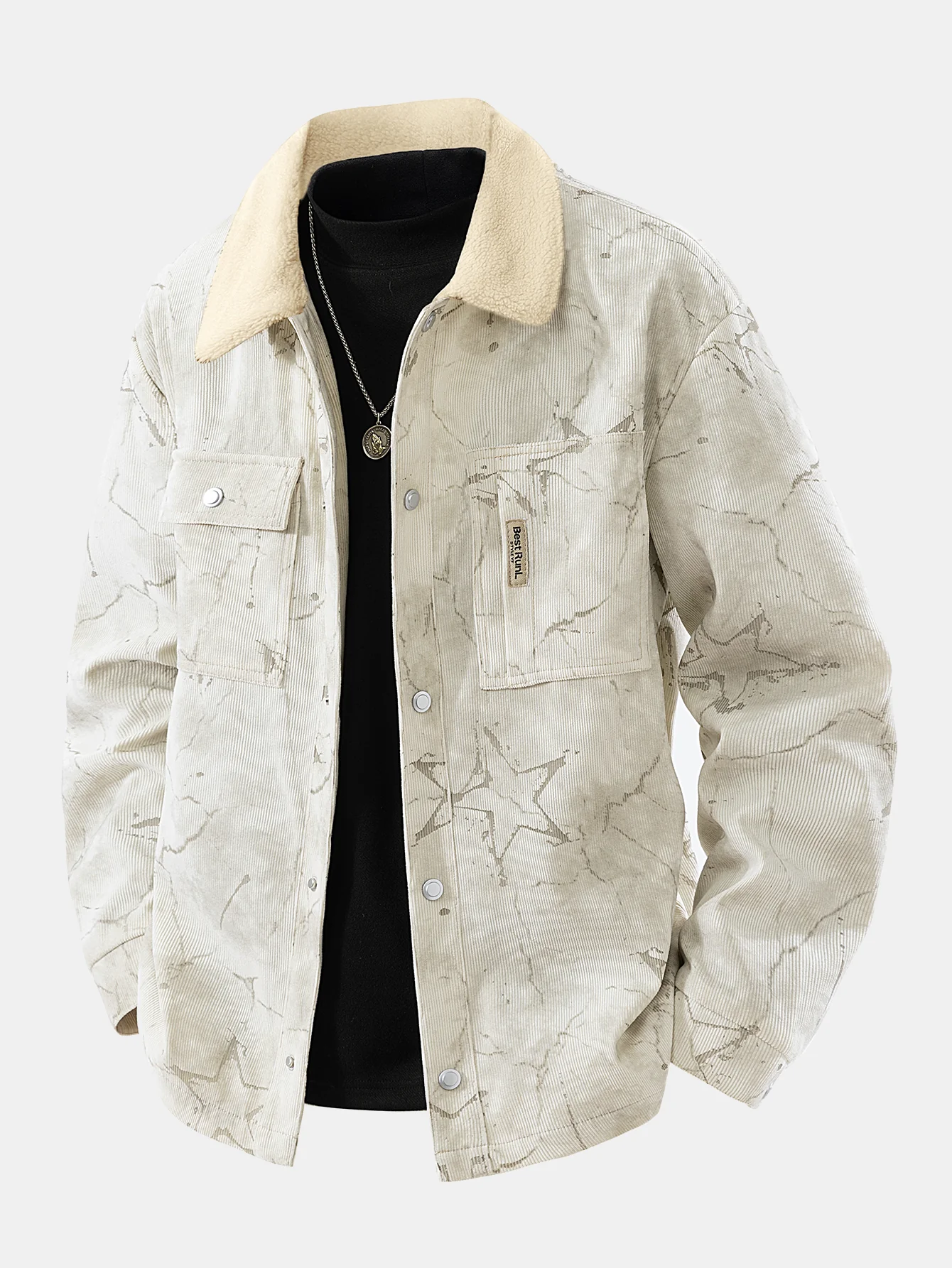 Teddy Lined Star Print Corduroy  Jacket - Image 2